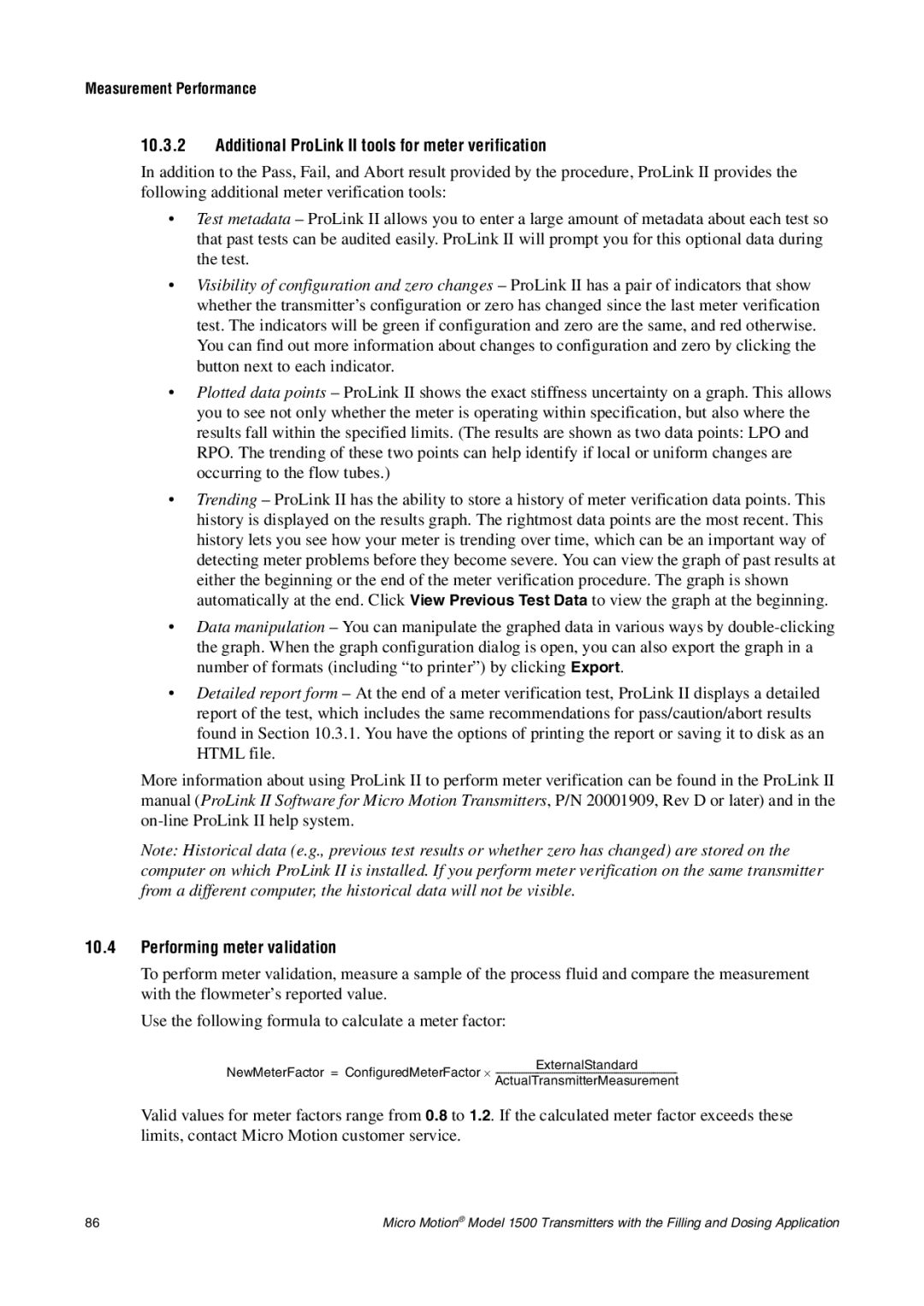 Emerson Process Management 1500 manual Additional ProLink II tools for meter verification, Performing meter validation 