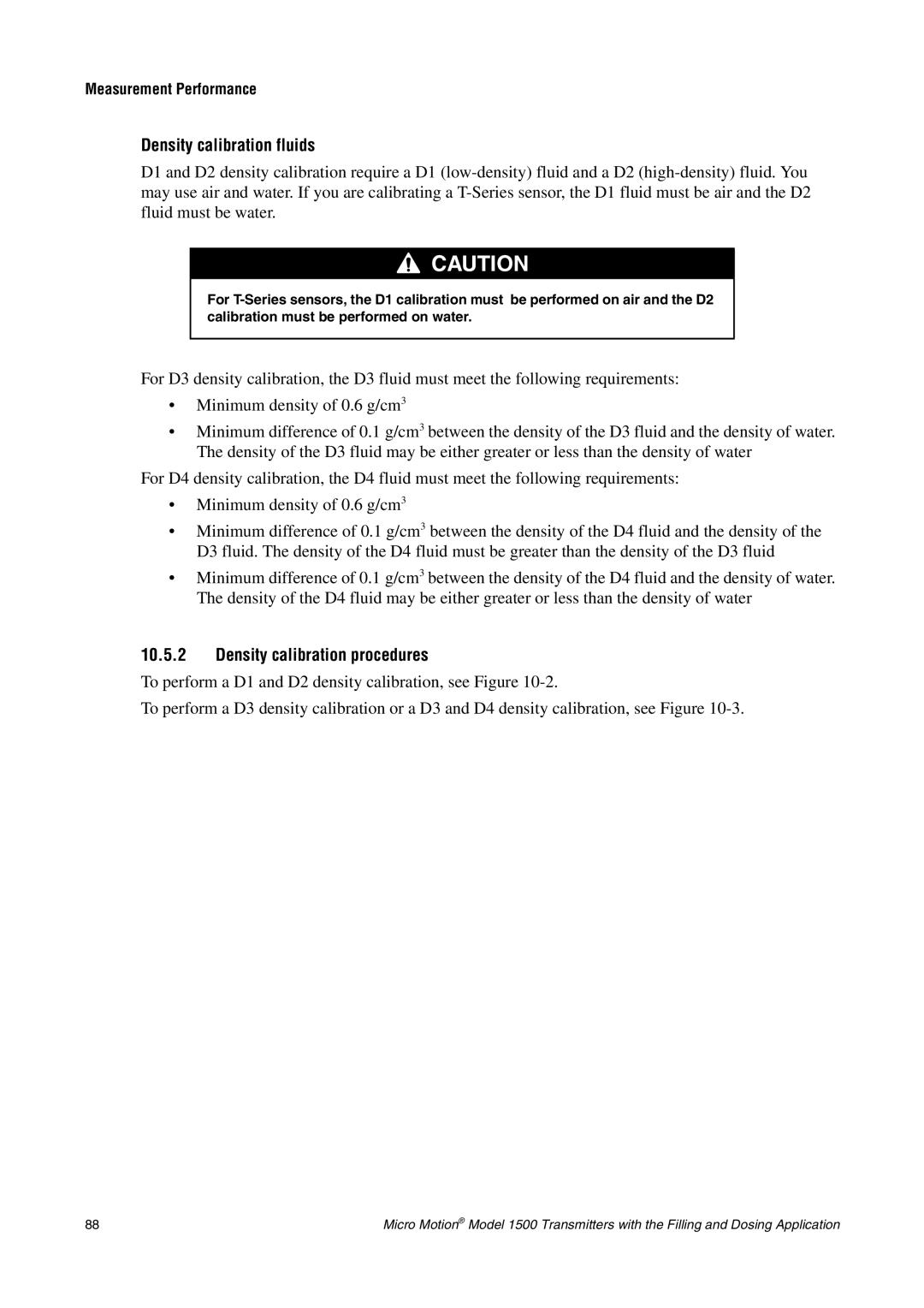 Emerson Process Management 1500 manual Density calibration fluids, Density calibration procedures 