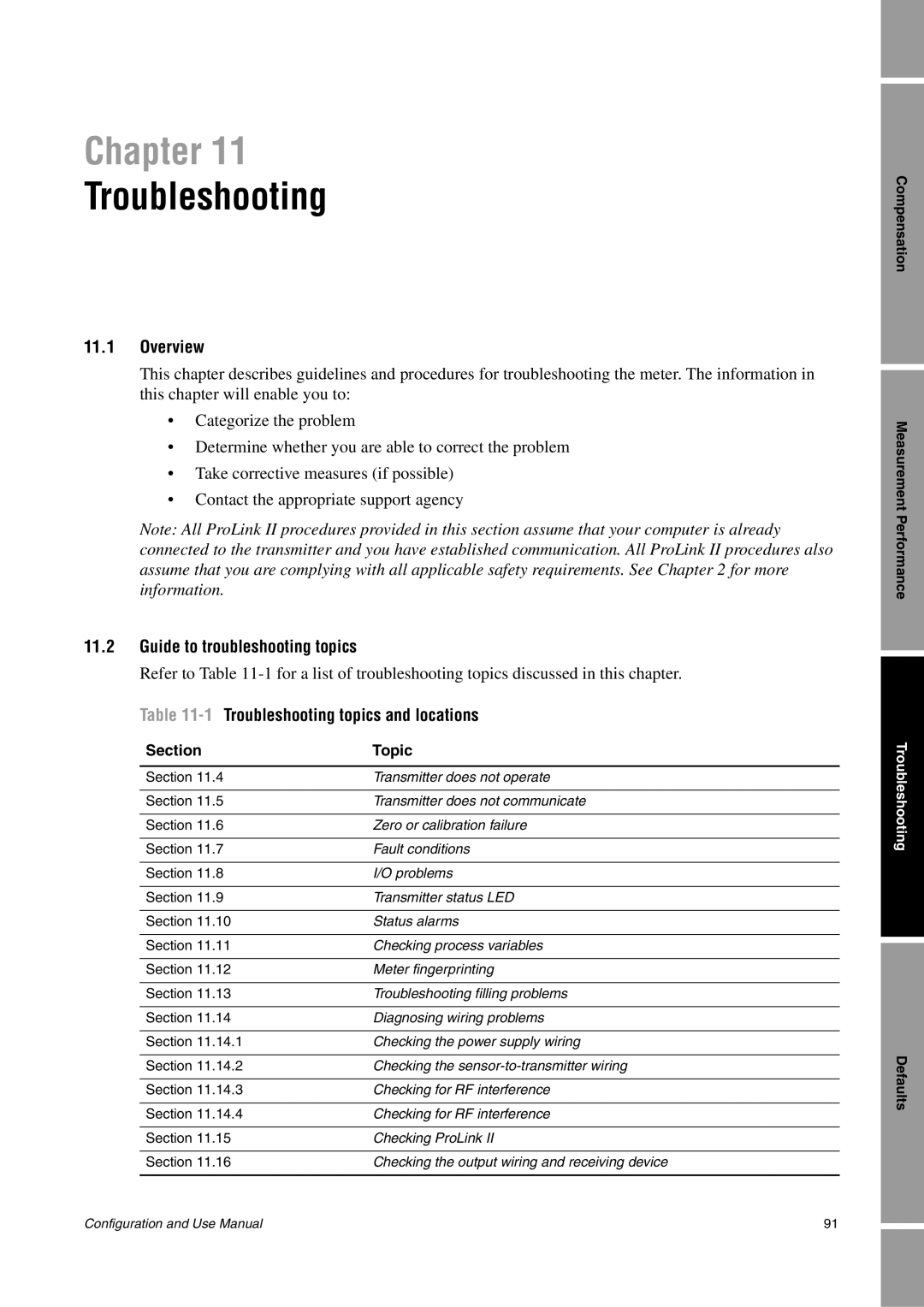 Emerson Process Management 1500 Guide to troubleshooting topics, 1Troubleshooting topics and locations, Section Topic 