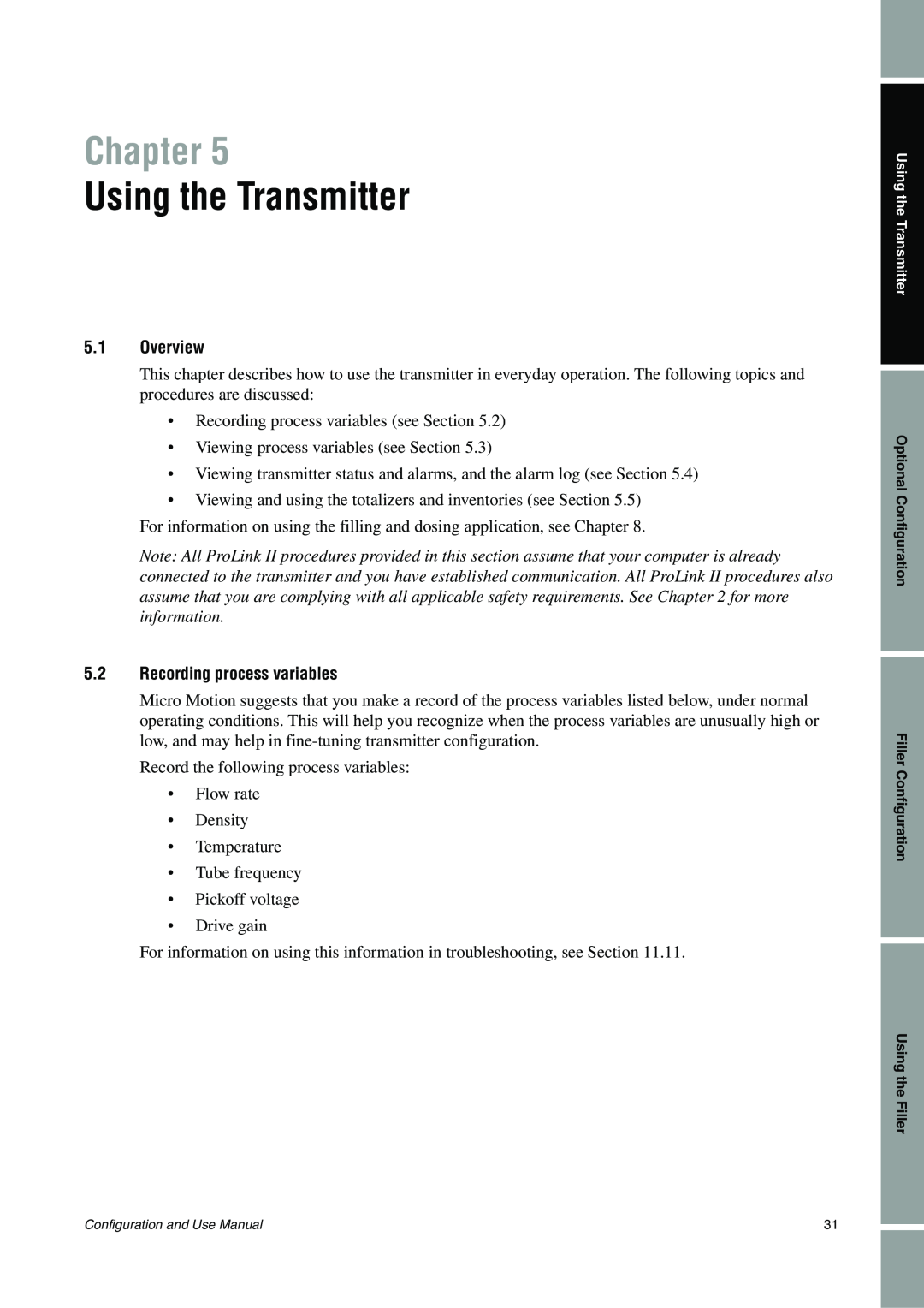 Emerson Process Management 1500 manual Using the Transmitter, Chapter, 5.1Overview, 5.2Recording process variables 