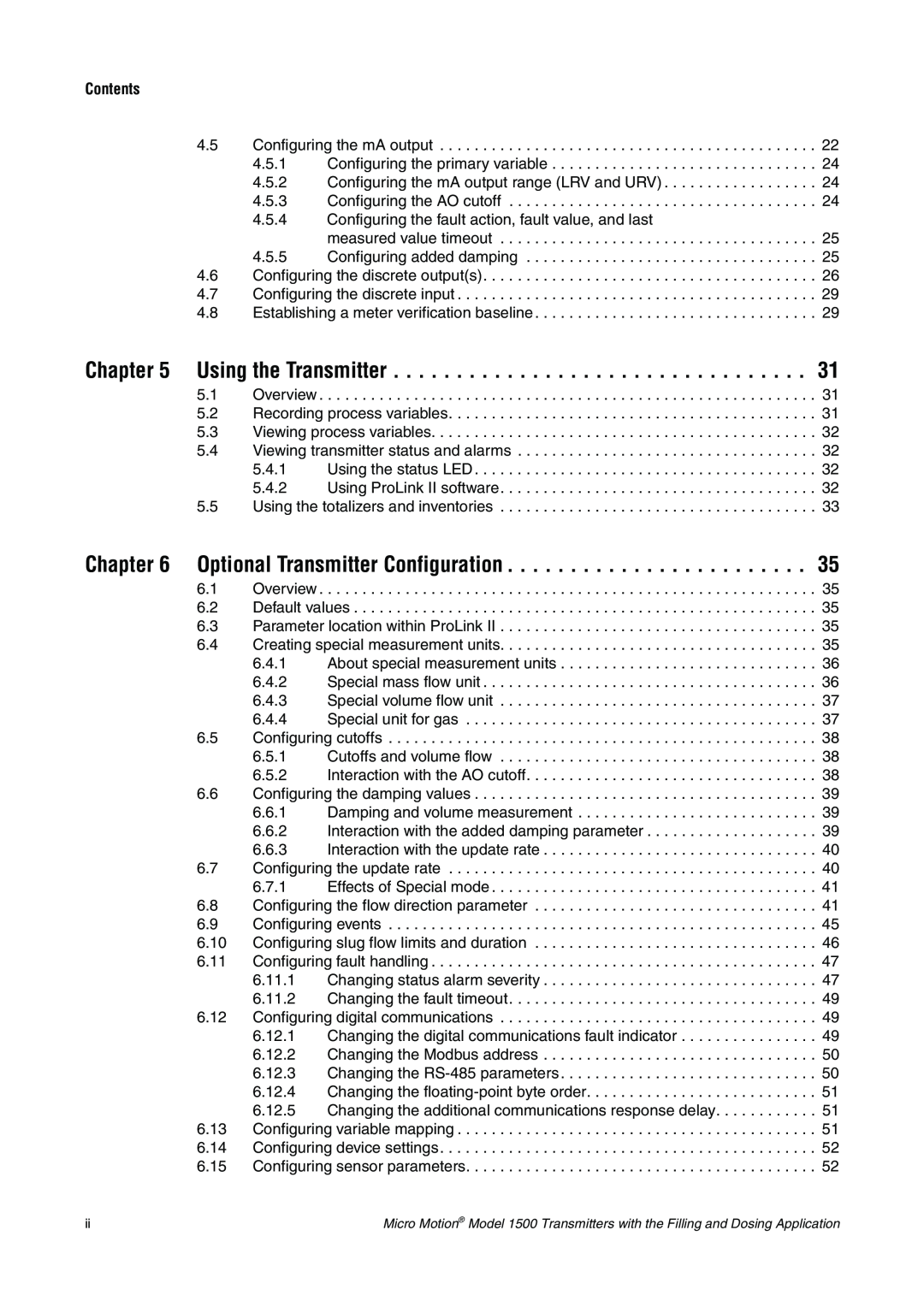 Emerson Process Management 1500 manual Optional Transmitter Configuration, Contents 
