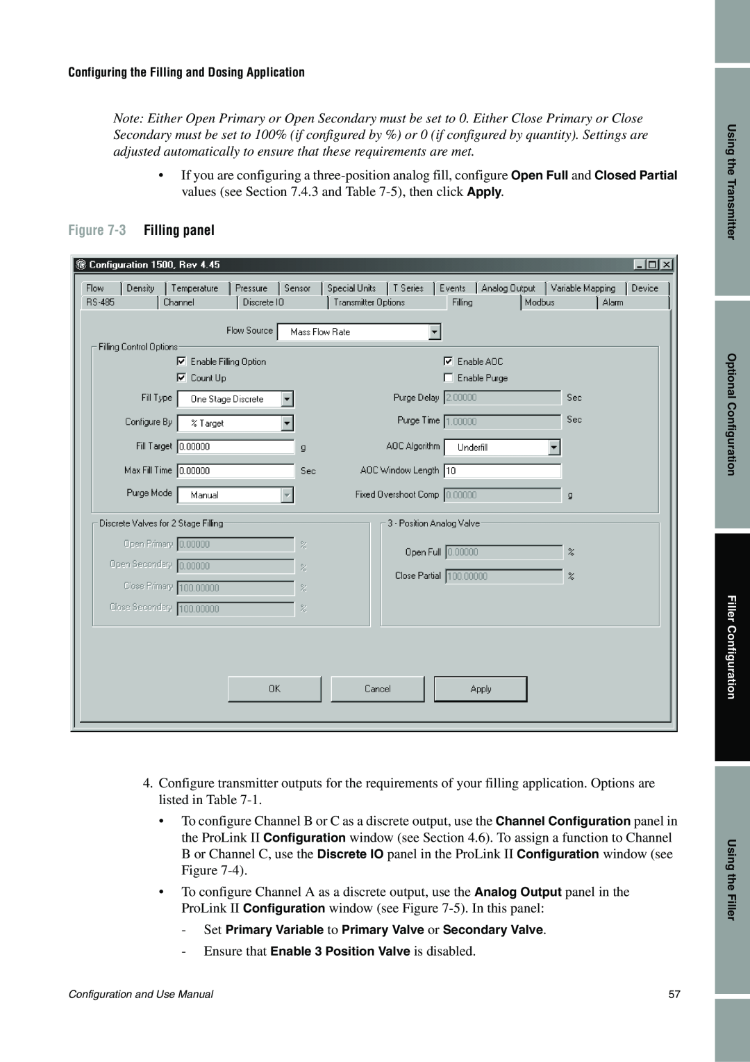 Emerson Process Management 1500 manual 3 Filling panel 