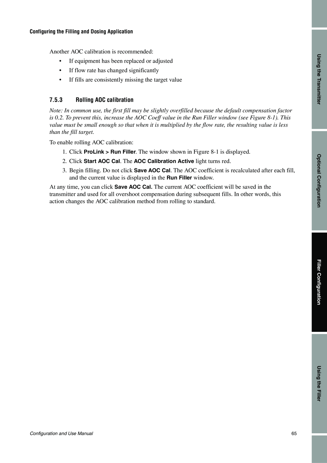 Emerson Process Management 1500 manual 7.5.3Rolling AOC calibration 