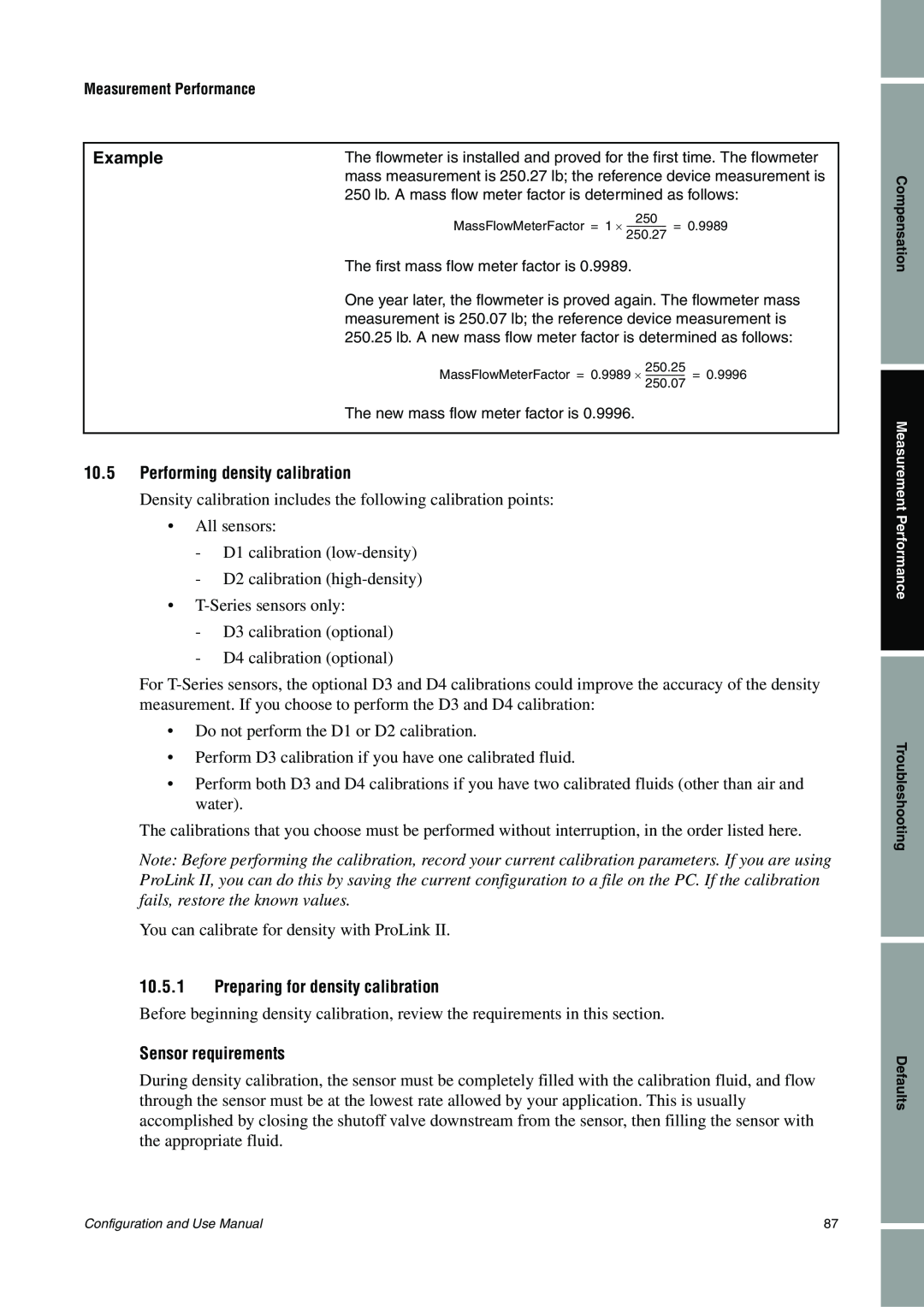 Emerson Process Management 1500 manual Example, 10.5Performing density calibration, 10.5.1Preparing for density calibration 