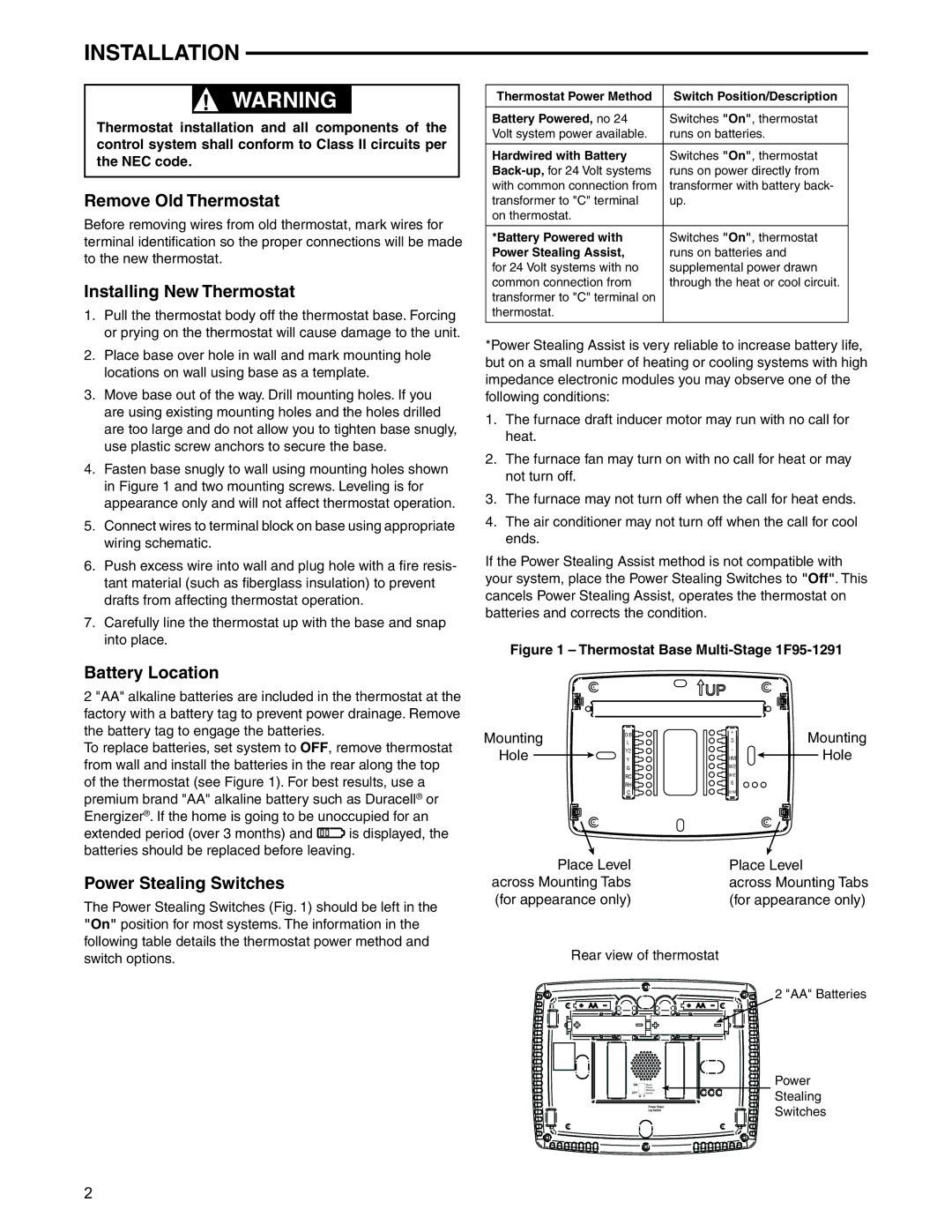 Emerson Process Management 1F95-1291 Installation, Remove Old Thermostat, Installing New Thermostat, Battery Location 