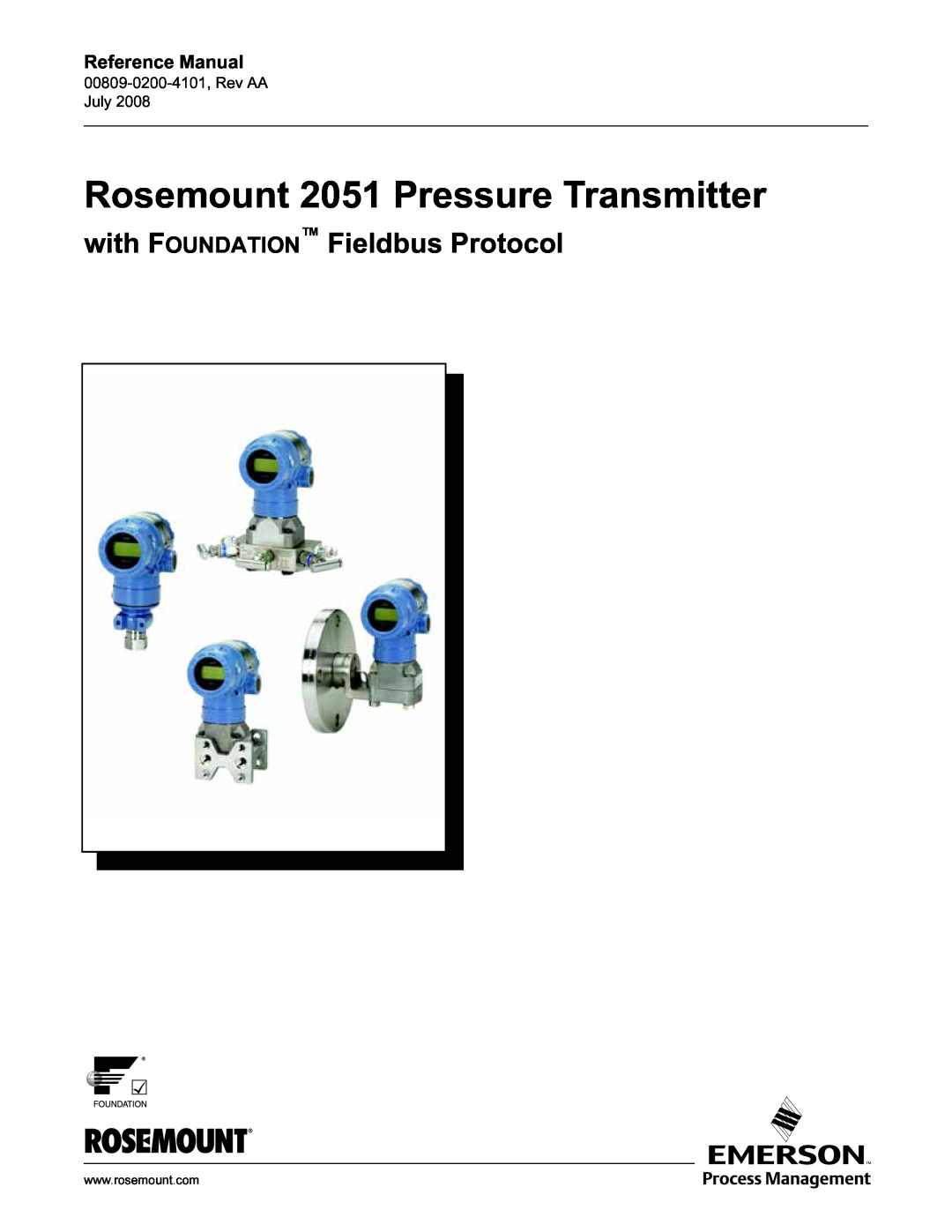 Emerson Process Management manual Rosemount 2051 Pressure Transmitter, Rosemount 2051CF Series Flowmeter Transmitter 