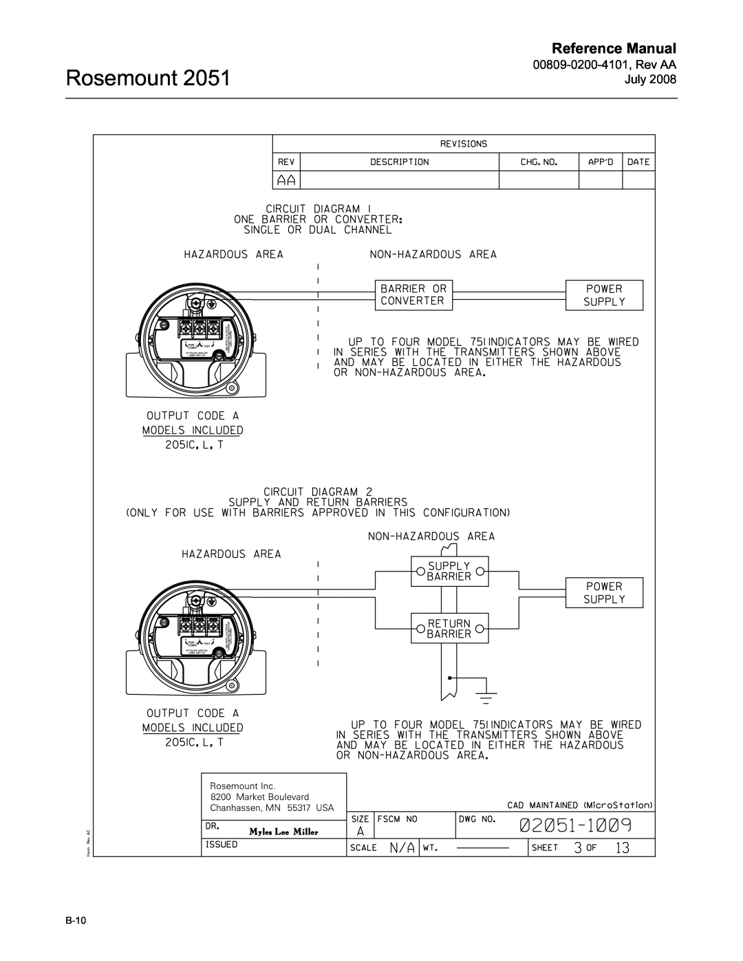 Emerson Process Management 2051 manual Rosemount, Reference Manual, B-10 