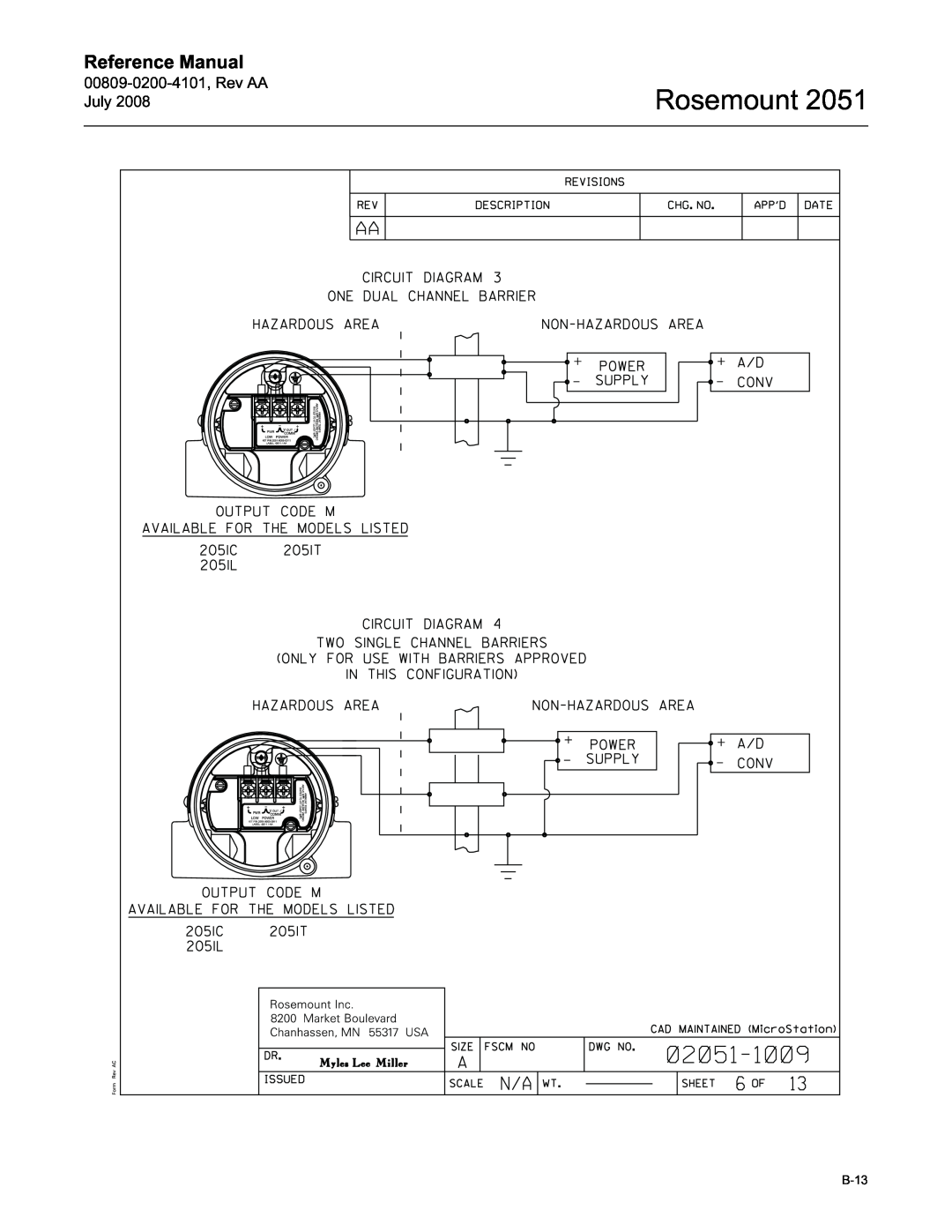 Emerson Process Management 2051 manual Rosemount, Reference Manual, B-13 