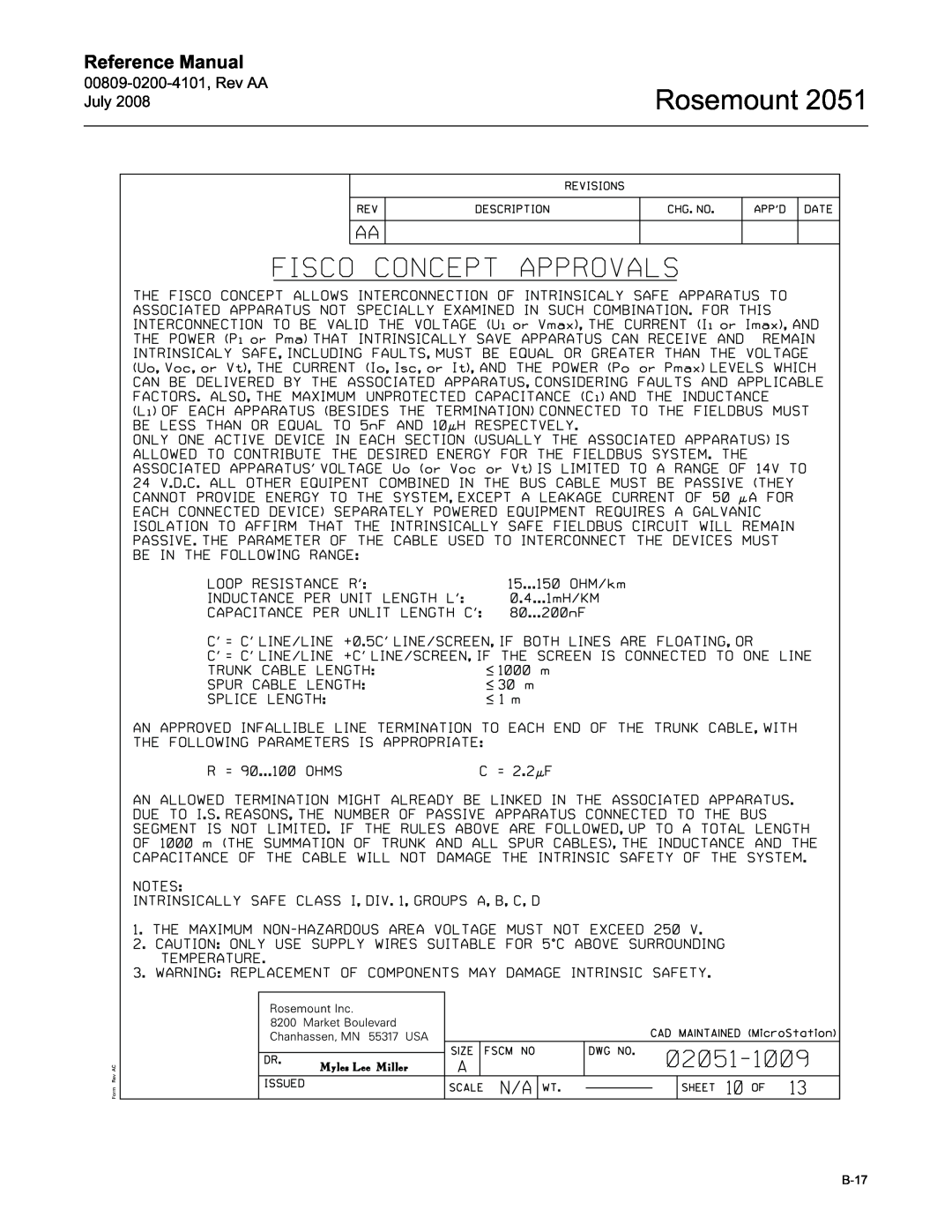 Emerson Process Management 2051 manual Rosemount, Reference Manual, B-17 