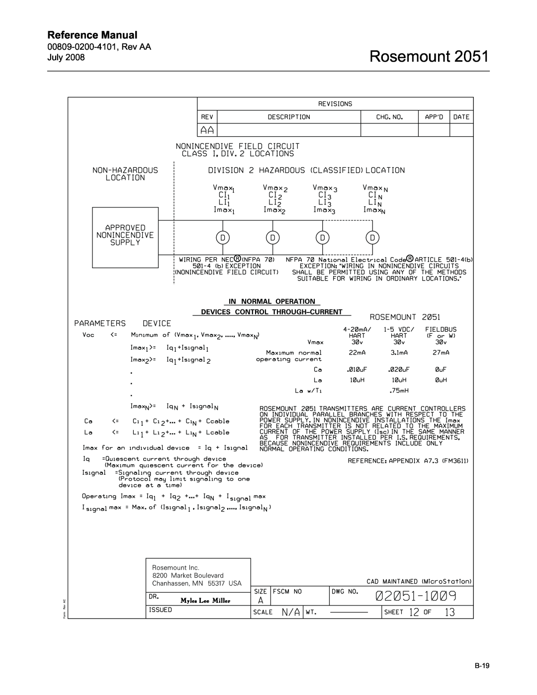 Emerson Process Management 2051 manual Rosemount, Reference Manual, B-19 