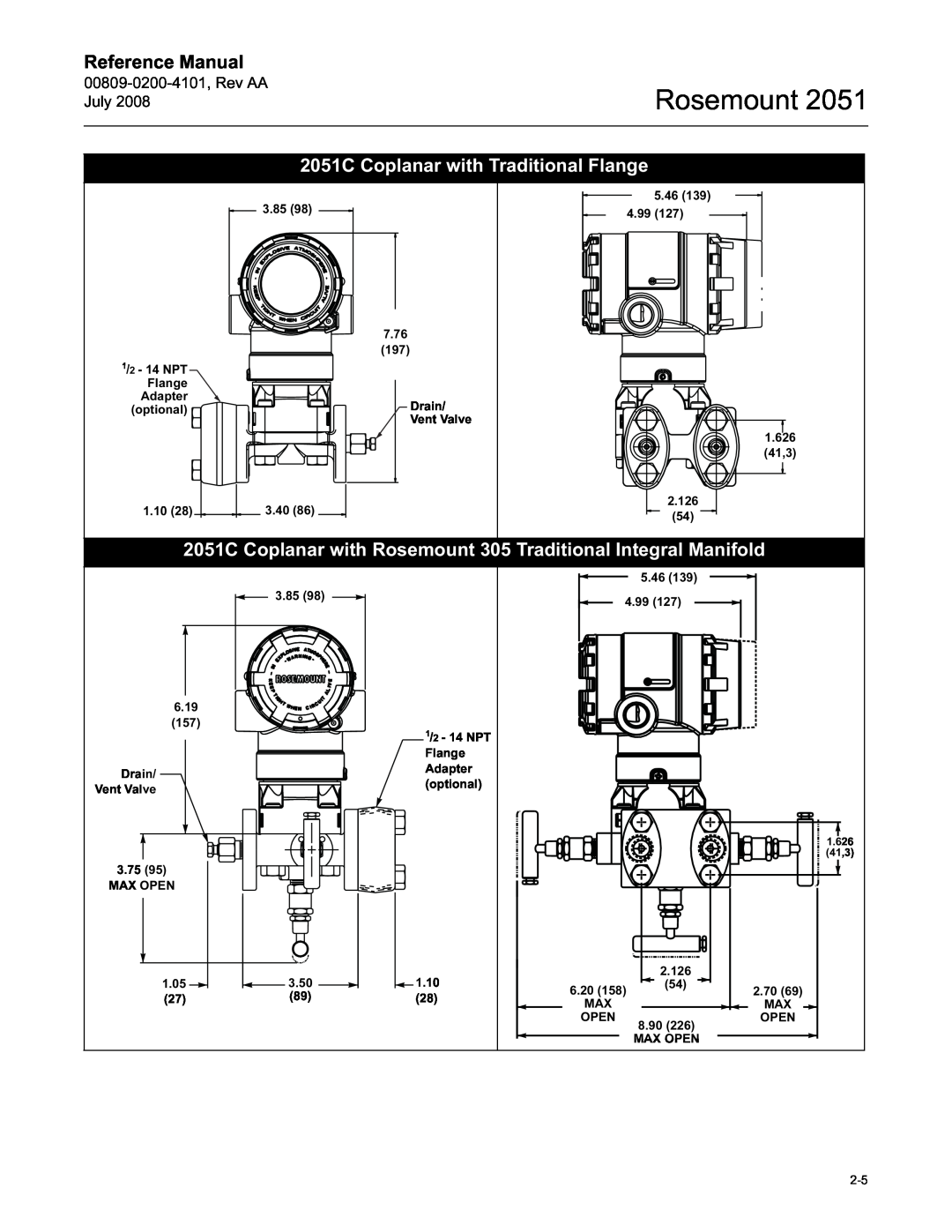 Emerson Process Management manual 2051C Coplanar with Traditional Flange, Rosemount, Reference Manual 
