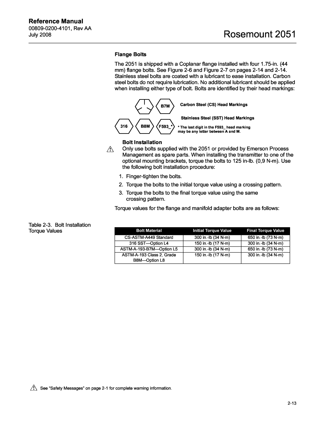 Emerson Process Management 2051 manual Rosemount, Reference Manual, 00809-0200-4101,Rev AA July 