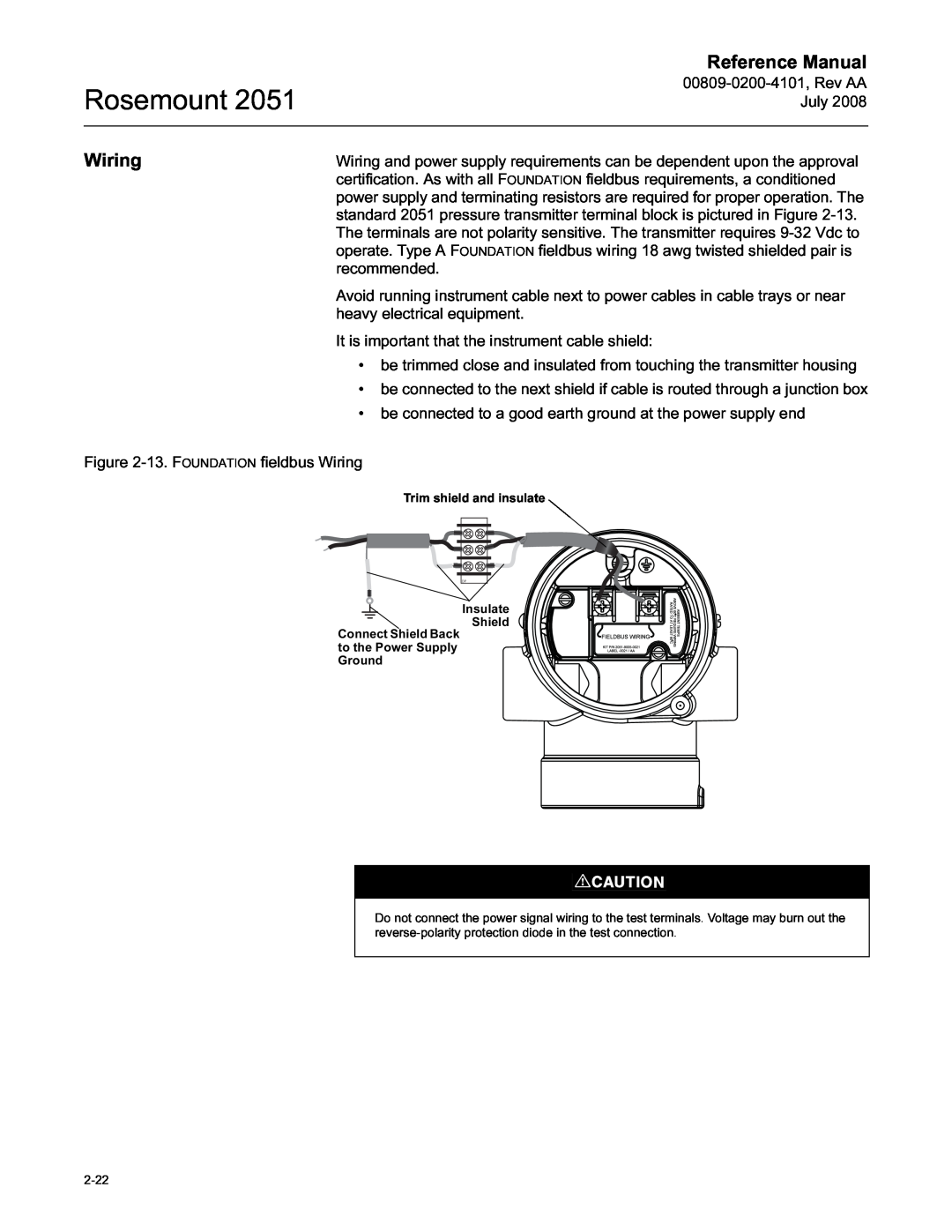 Emerson Process Management 2051 manual Wiring, Rosemount, Reference Manual 