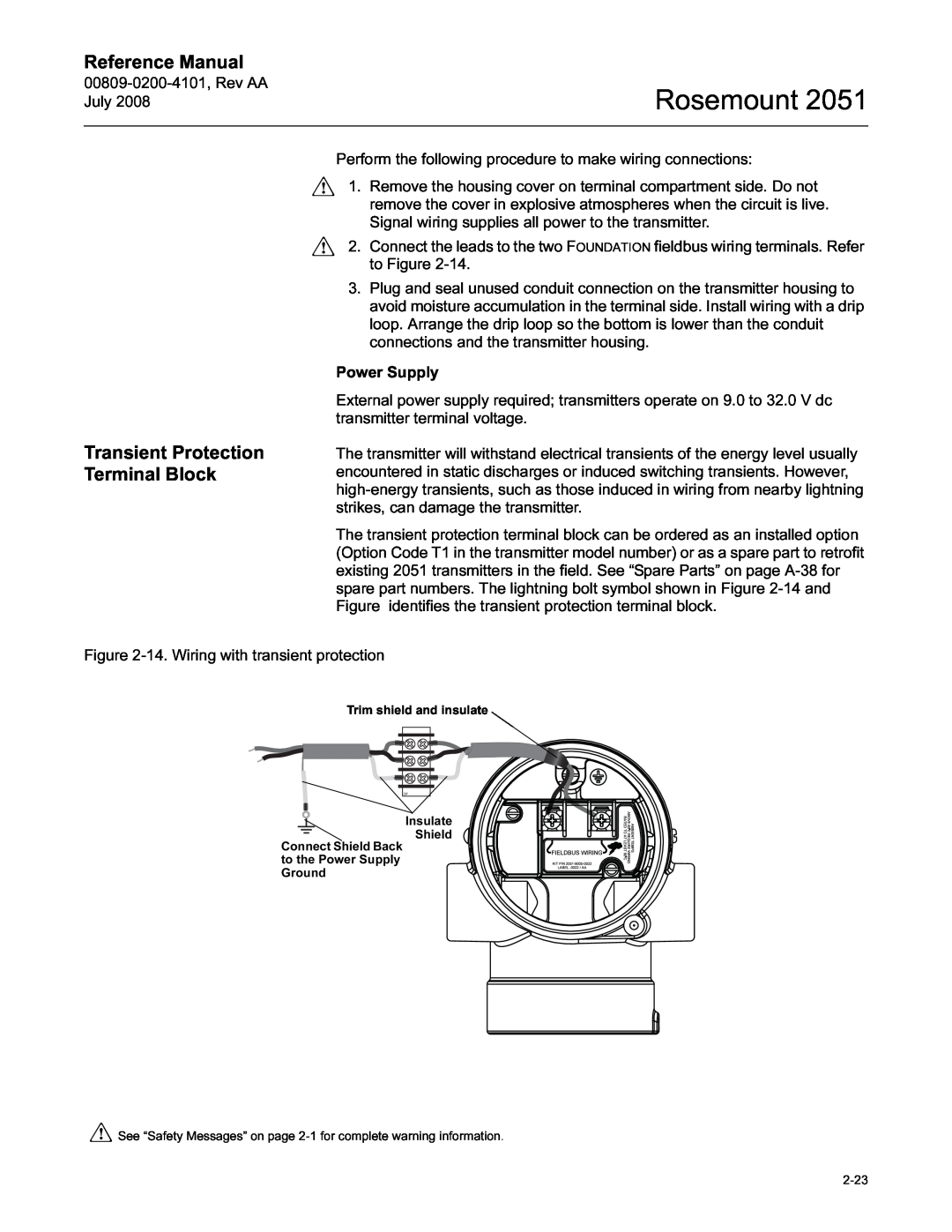 Emerson Process Management 2051 manual Transient Protection Terminal Block, Rosemount, Reference Manual 