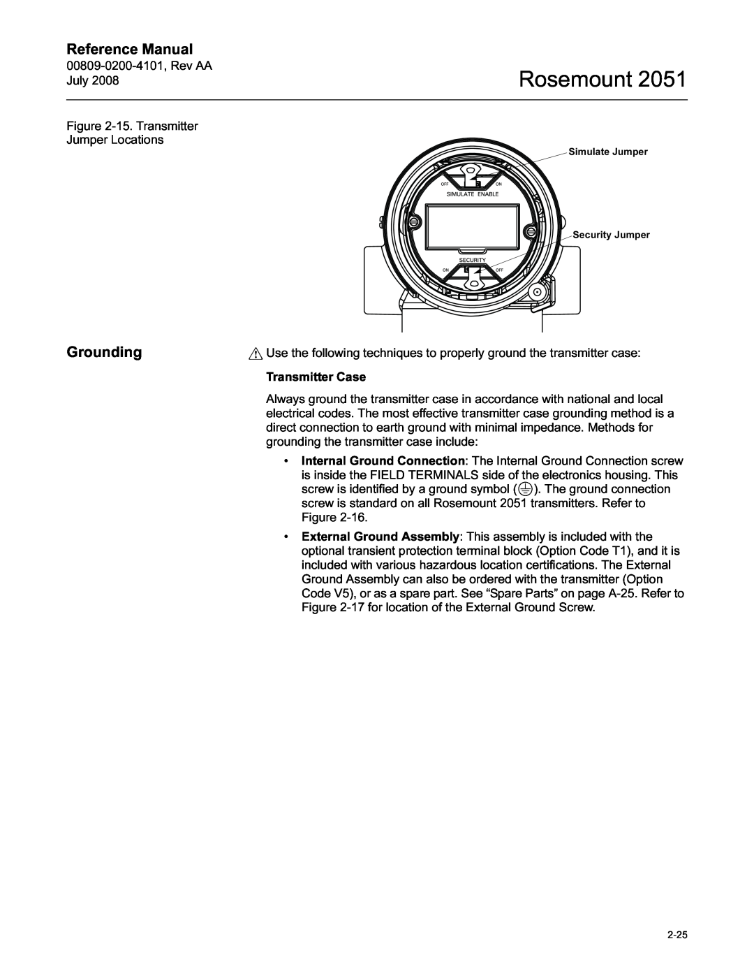 Emerson Process Management 2051 manual Grounding, Rosemount, Reference Manual 