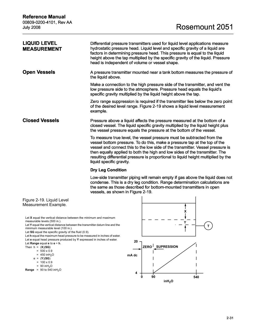 Emerson Process Management 2051 manual Liquid Level Measurement, Open Vessels Closed Vessels, Rosemount, Reference Manual 