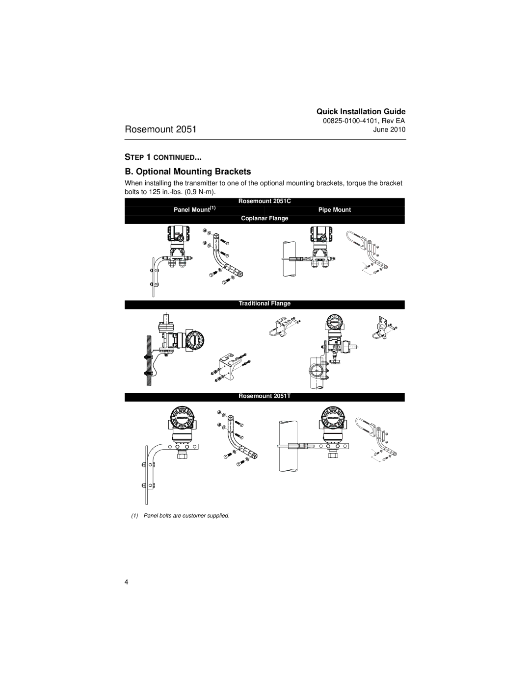 Emerson Process Management 2051CF manual Optional Mounting Brackets 