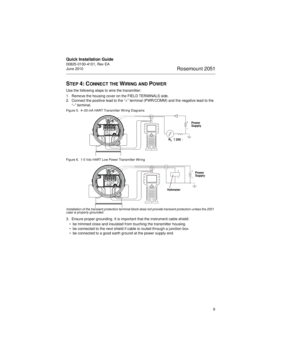 Emerson Process Management 2051CF manual Connect the Wiring and Power, RL ≥ 250Ω 