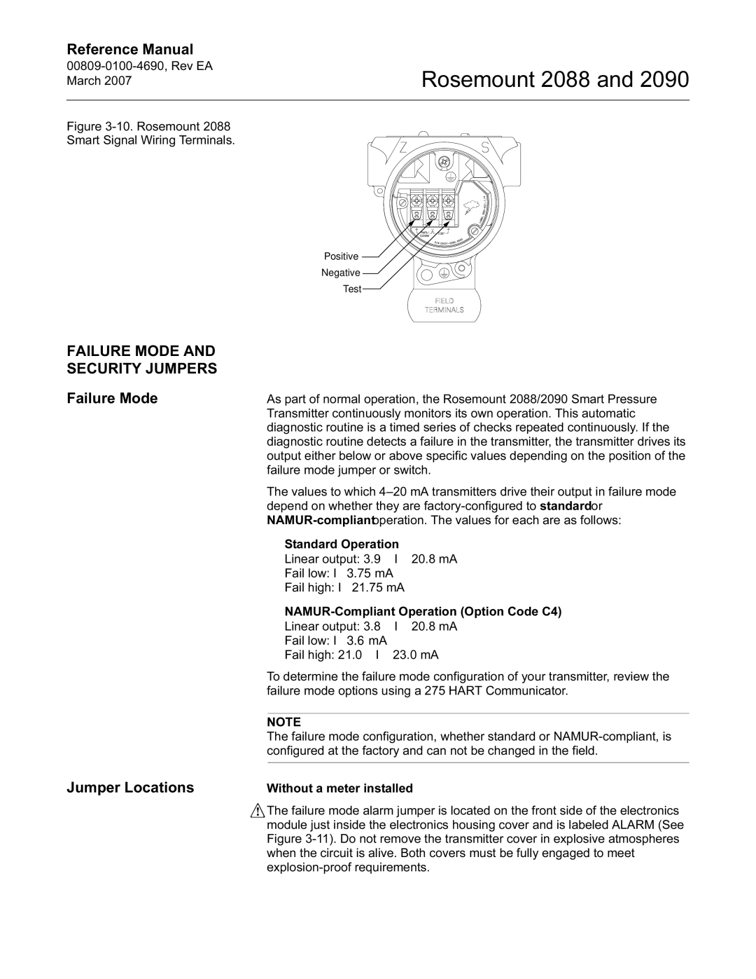 Emerson Process Management 2088, 2090 manual Failure Mode and Security Jumpers, Jumper Locations 