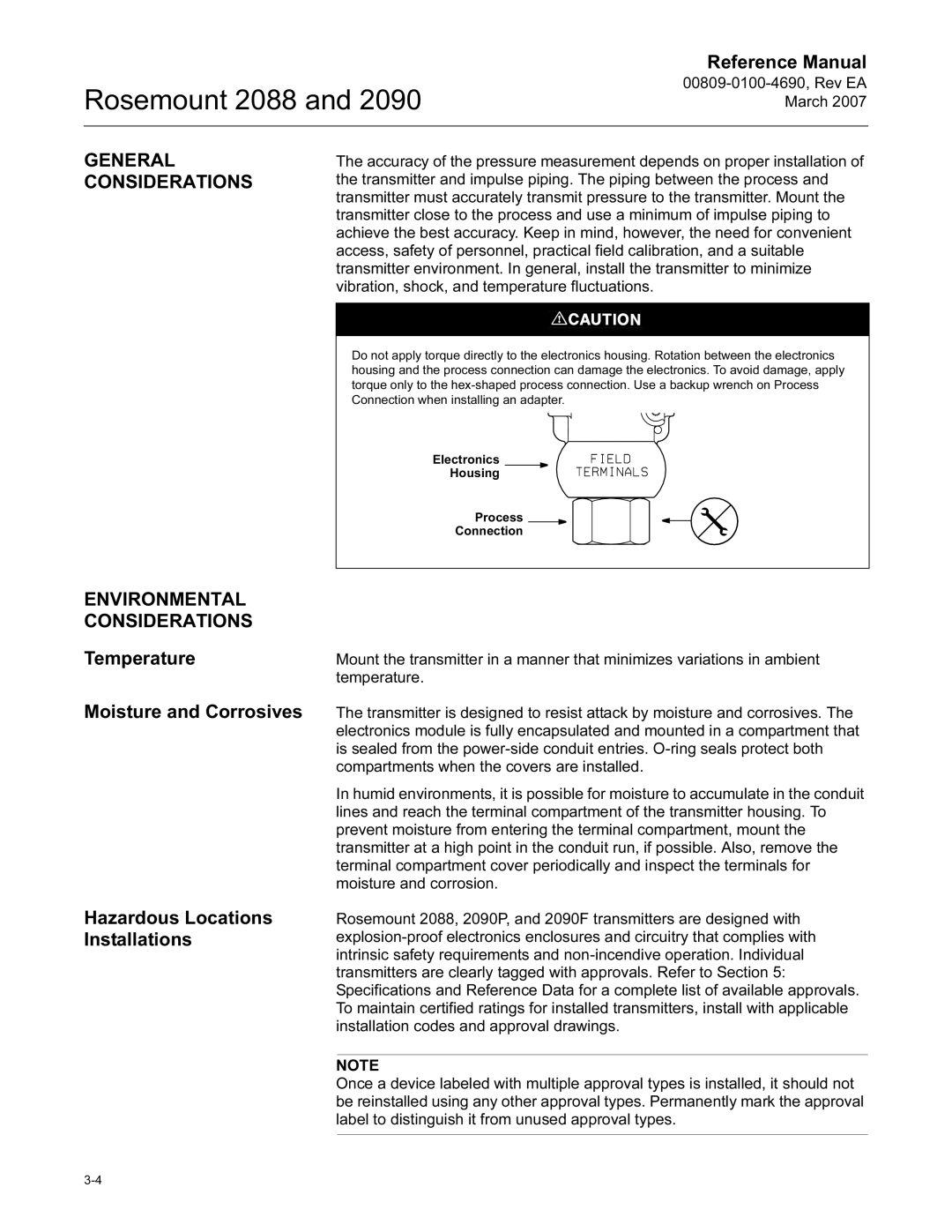 Emerson Process Management 2090, 2088 manual General Considerations, Environmental Considerations 