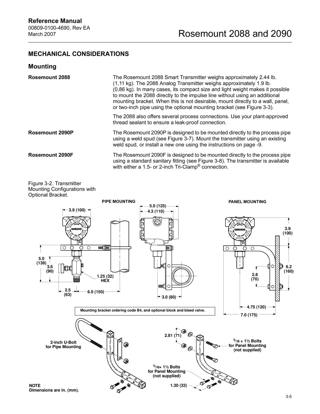 Emerson Process Management 2088, 2090 manual Mechanical Considerations, Mounting 