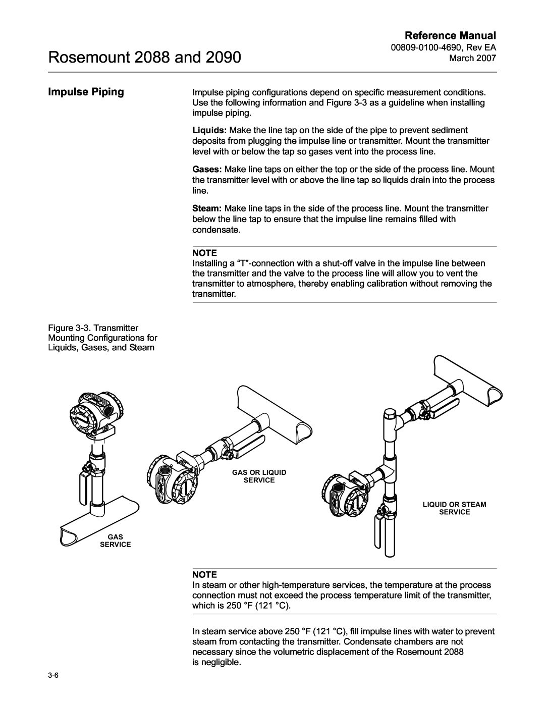 Emerson Process Management 2090 manual Impulse Piping, Rosemount 2088 and, Reference Manual 