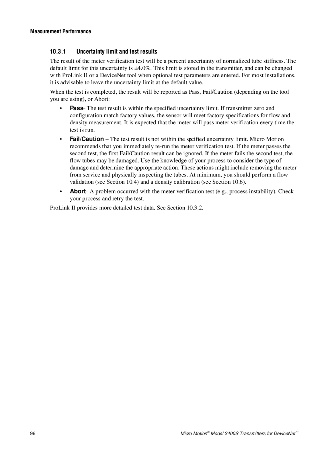 Emerson Process Management 2400S manual Uncertainty limit and test results 