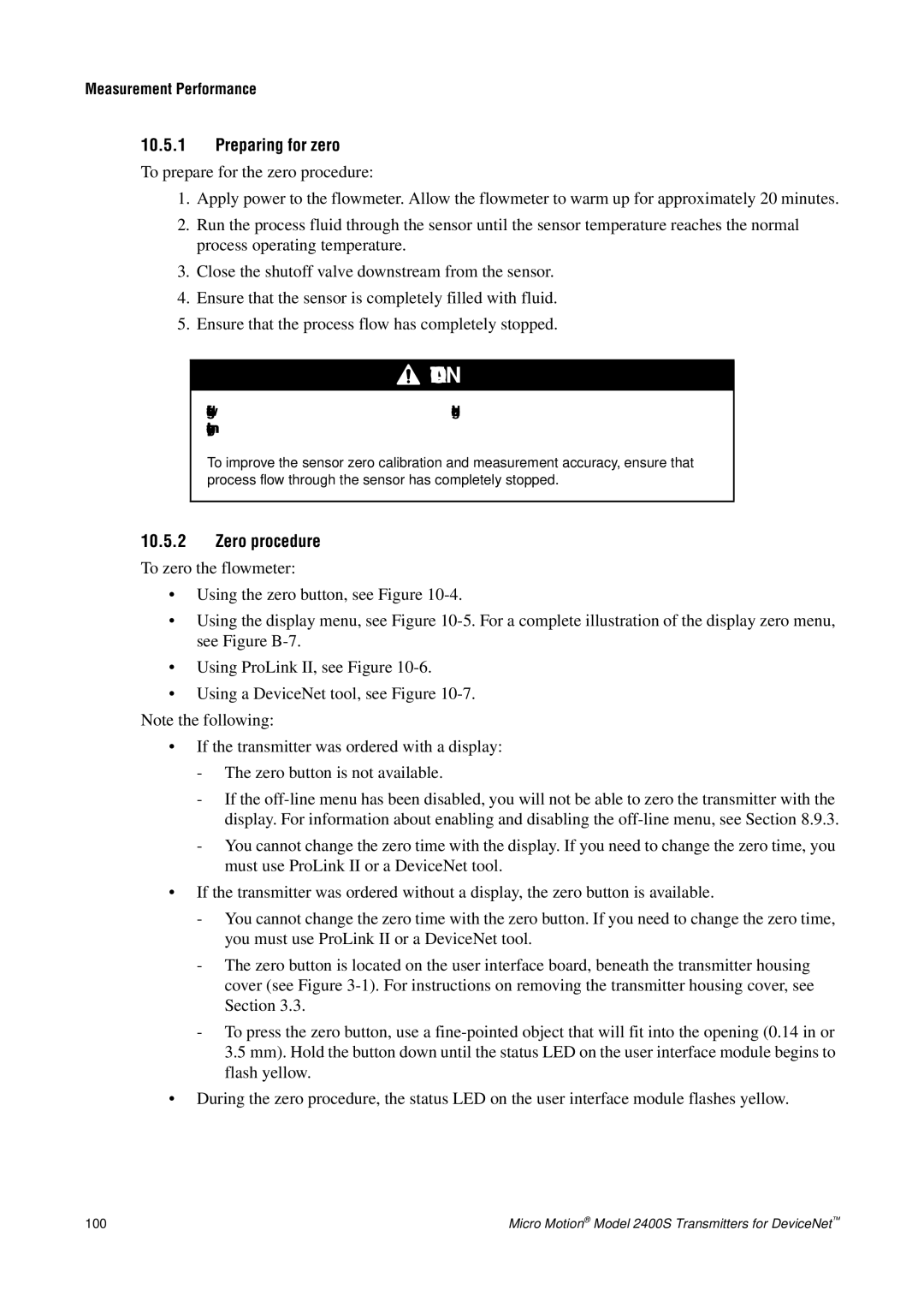 Emerson Process Management 2400S manual Preparing for zero, Zero procedure 