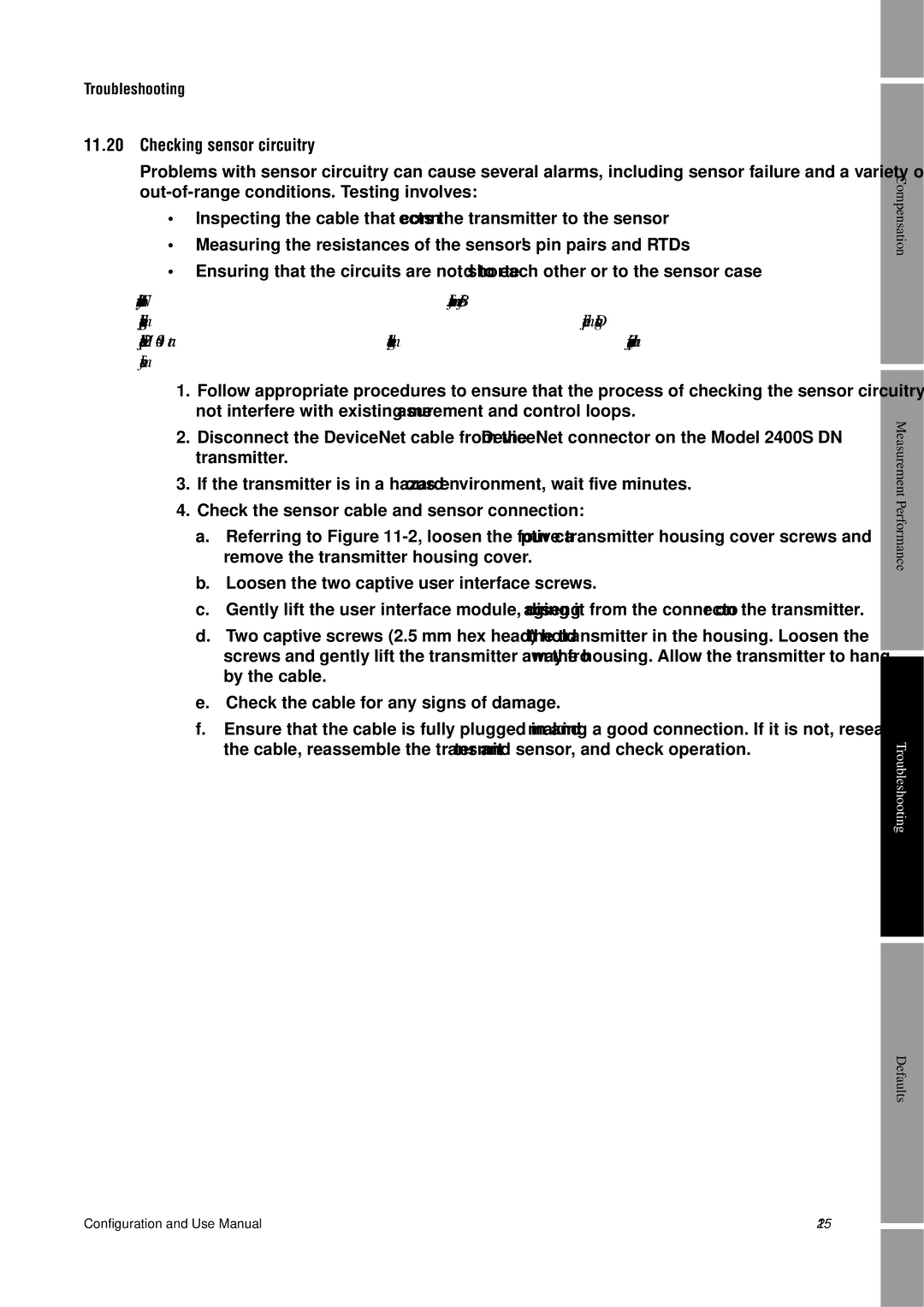 Emerson Process Management 2400S manual Checking sensor circuitry 