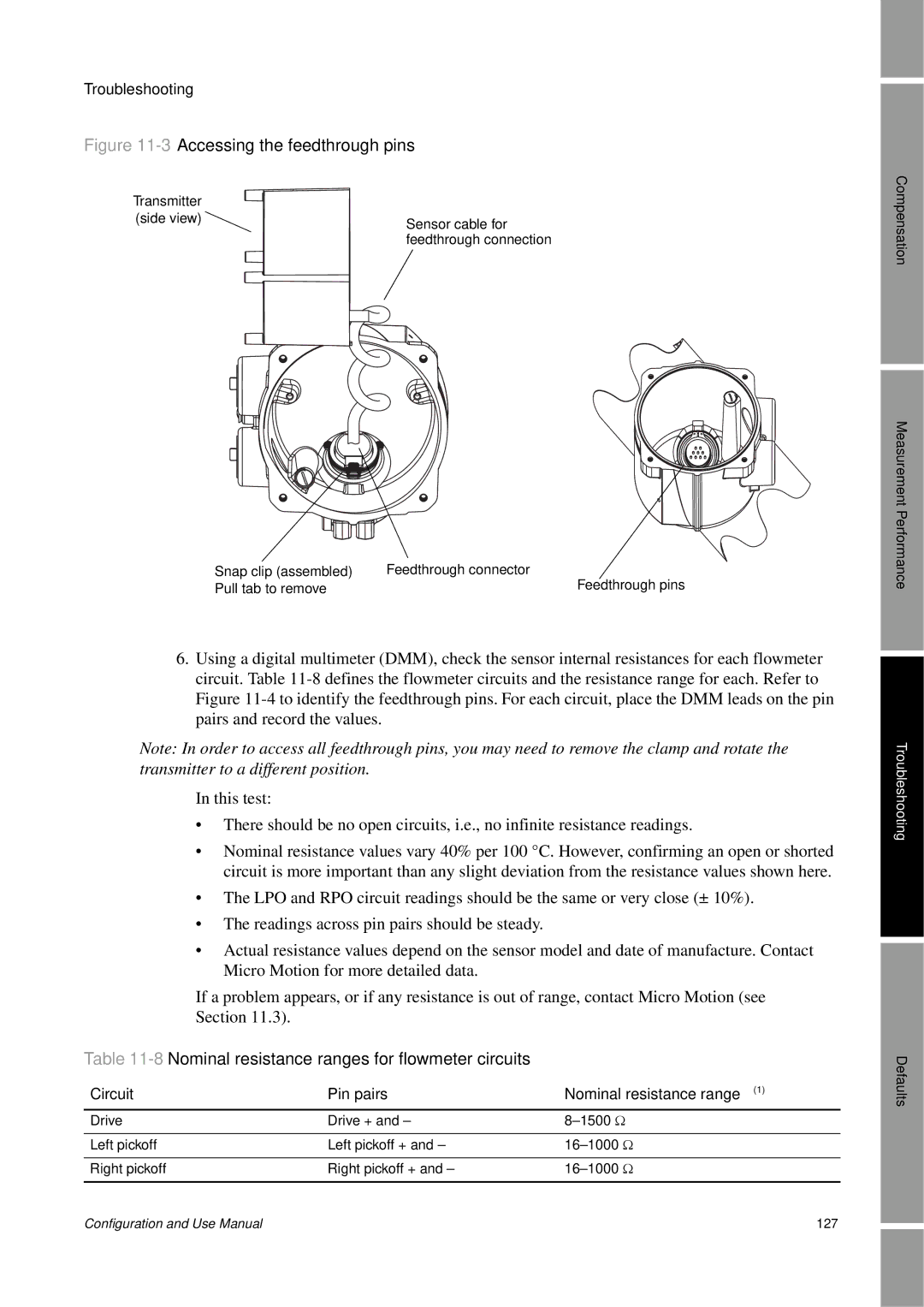 Emerson Process Management 2400S manual 8Nominal resistance ranges for flowmeter circuits 