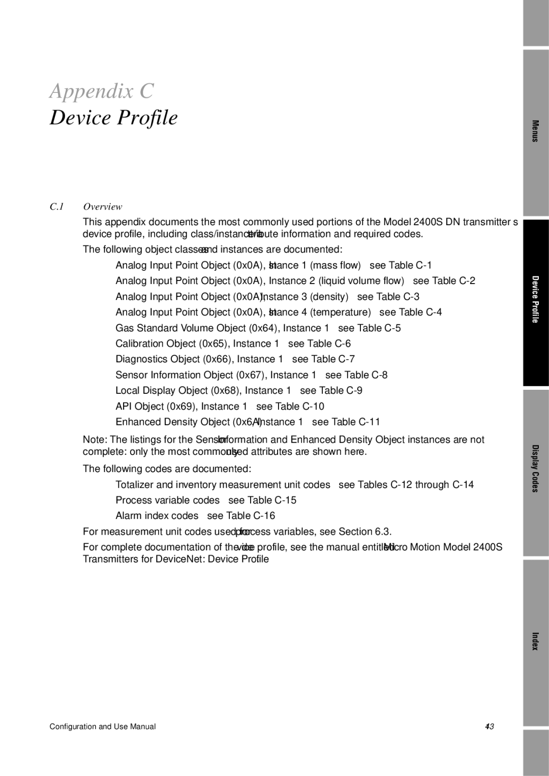 Emerson Process Management 2400S manual Appendix C, Device Profile 