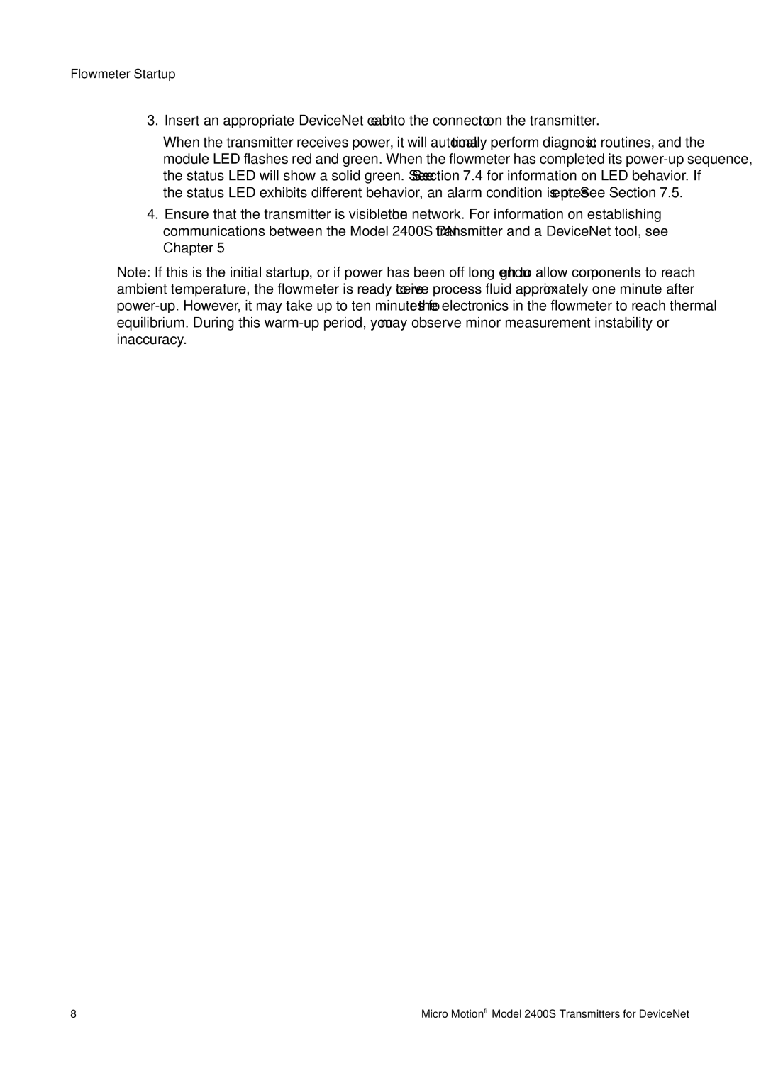 Emerson Process Management 2400S manual Flowmeter Startup 