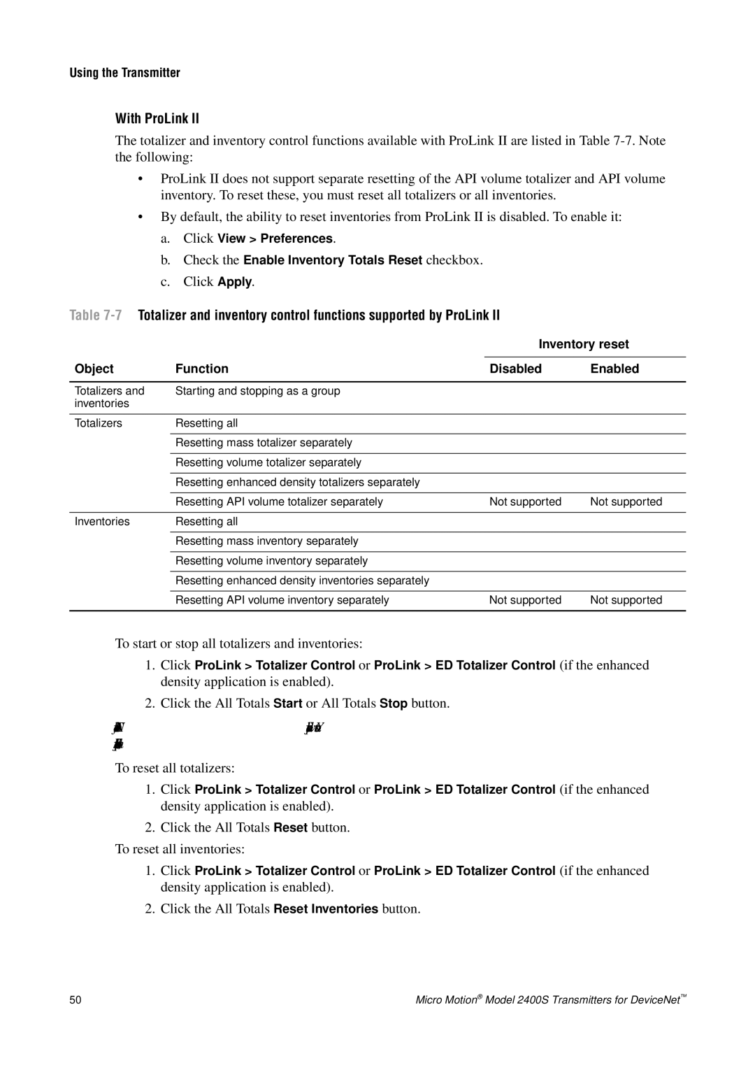 Emerson Process Management 2400S manual Inventory reset, Object Function Disabled Enabled 