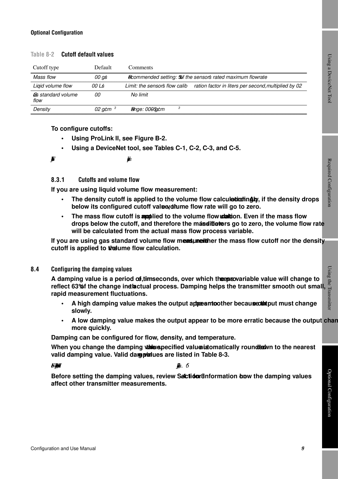 Emerson Process Management 2400S manual 2Cutoff default values, Cutoffs and volume flow, Configuring the damping values 