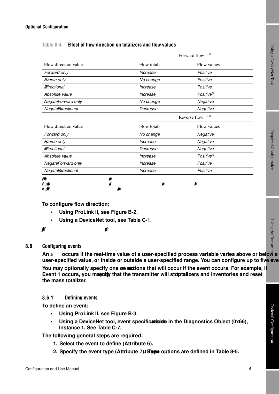 Emerson Process Management 2400S manual 4Effect of flow direction on totalizers and flow values, Configuring events 