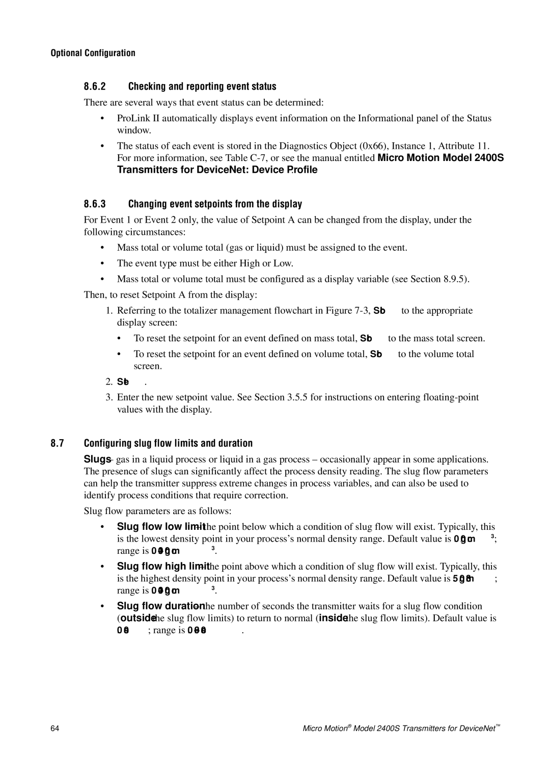 Emerson Process Management 2400S manual Checking and reporting event status, Changing event setpoints from the display 