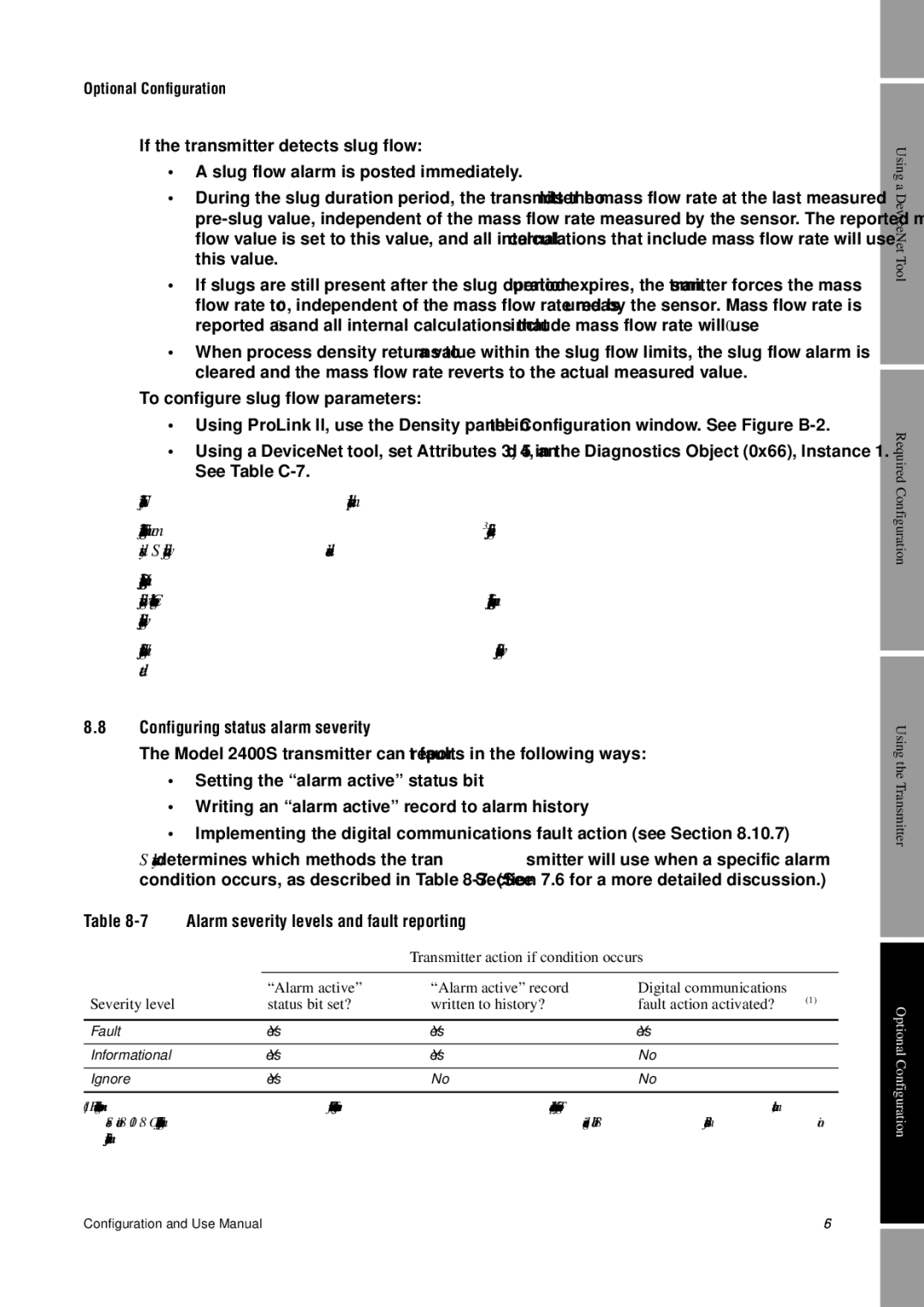 Emerson Process Management 2400S manual Configuring status alarm severity, Alarm severity levels and fault reporting 