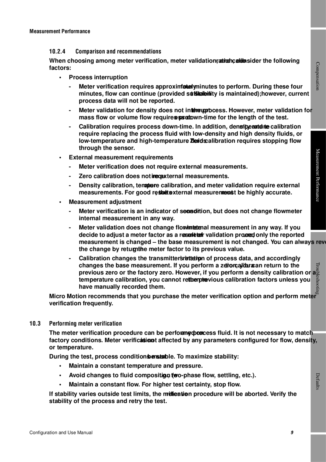 Emerson Process Management 2400S manual Comparison and recommendations, Performing meter verification 