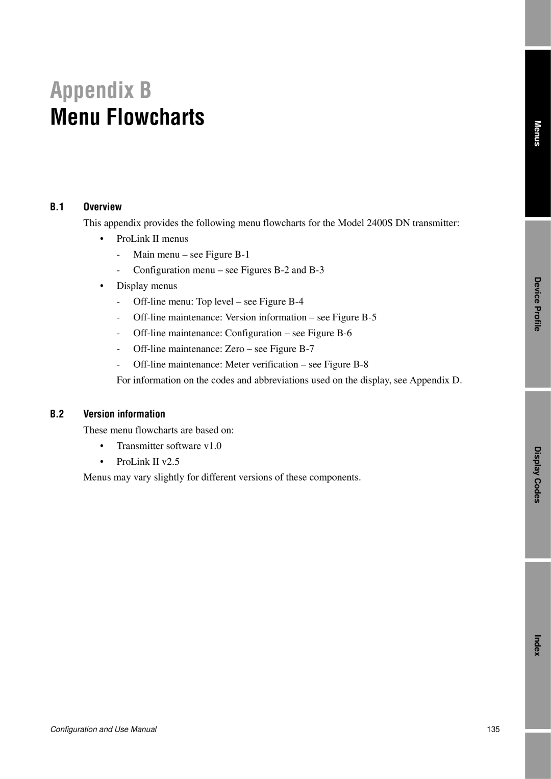Emerson Process Management 2400S manual Appendix B, Menu Flowcharts, B.1 Overview, B.2 Version information 