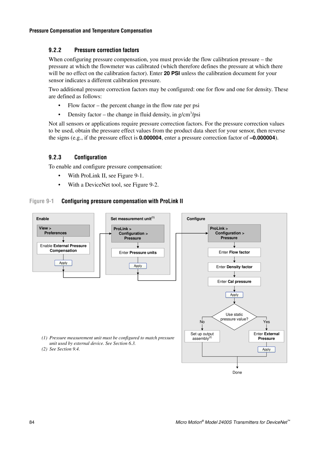 Emerson Process Management 2400S manual 9.2.2Pressure correction factors, 9.2.3Configuration 