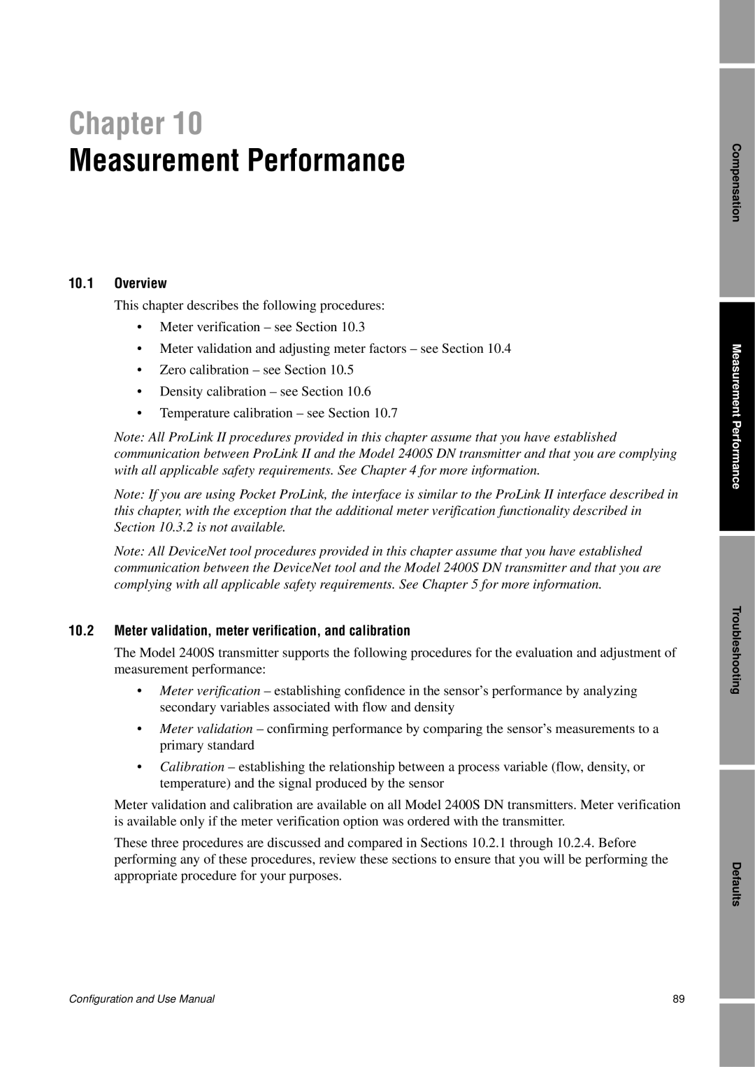 Emerson Process Management 2400S manual Measurement Performance, Chapter, 10.1Overview 