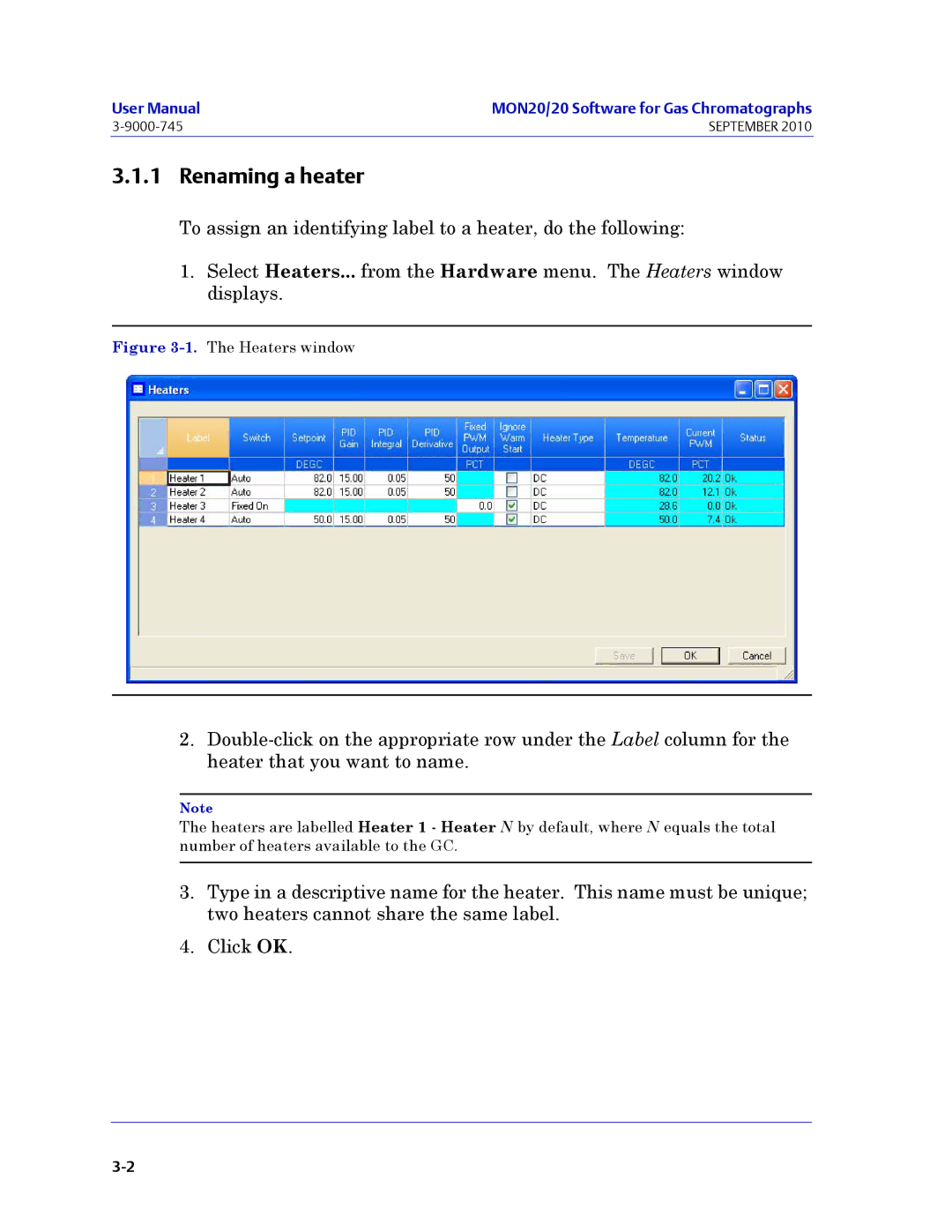 Emerson Process Management 3-9000-745 manual Renaming a heater, Heaters window 