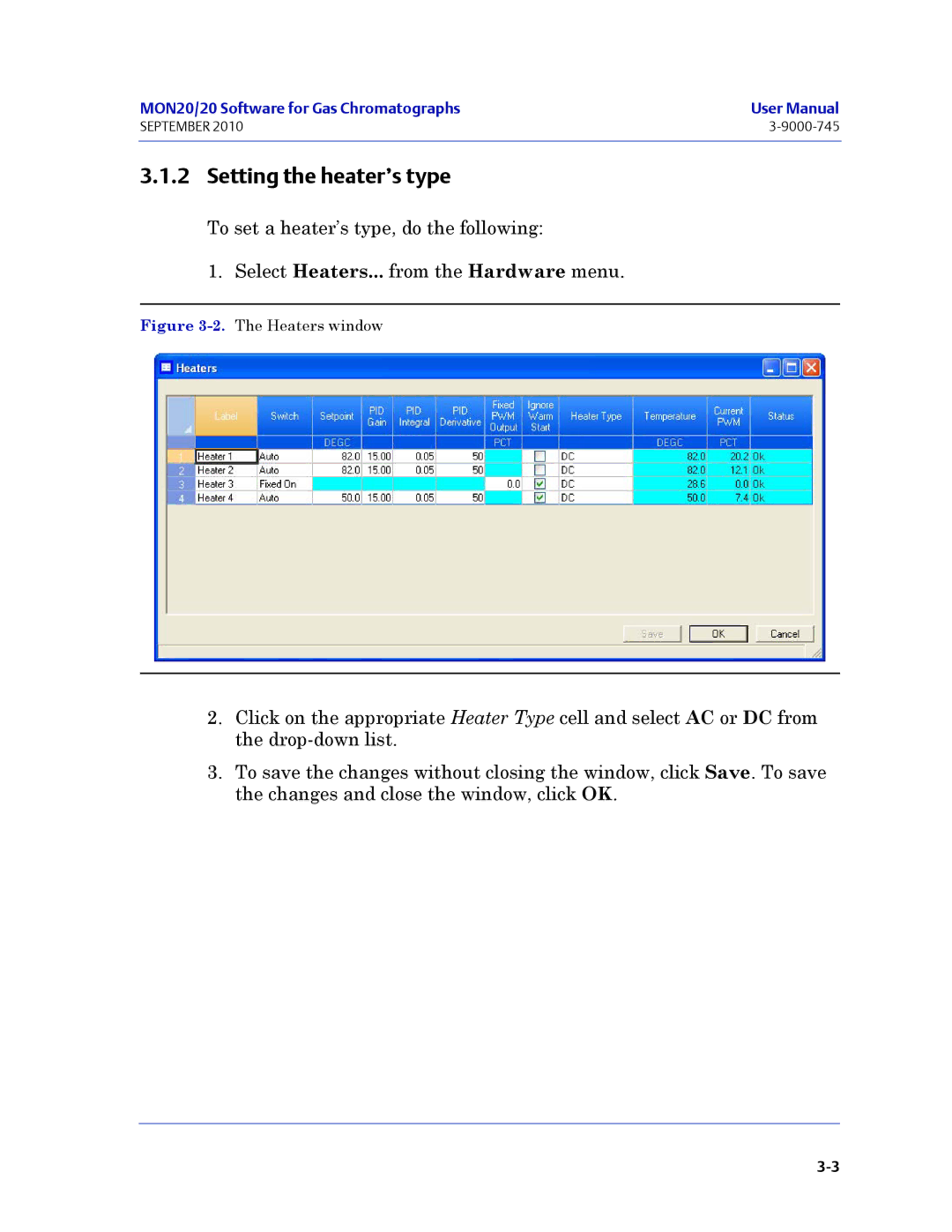 Emerson Process Management 3-9000-745 manual Setting the heater’s type 