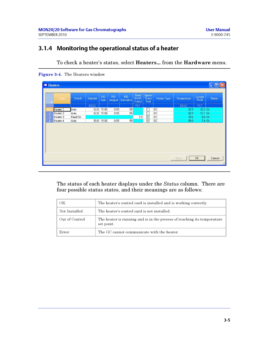 Emerson Process Management 3-9000-745 manual Monitoring the operational status of a heater 