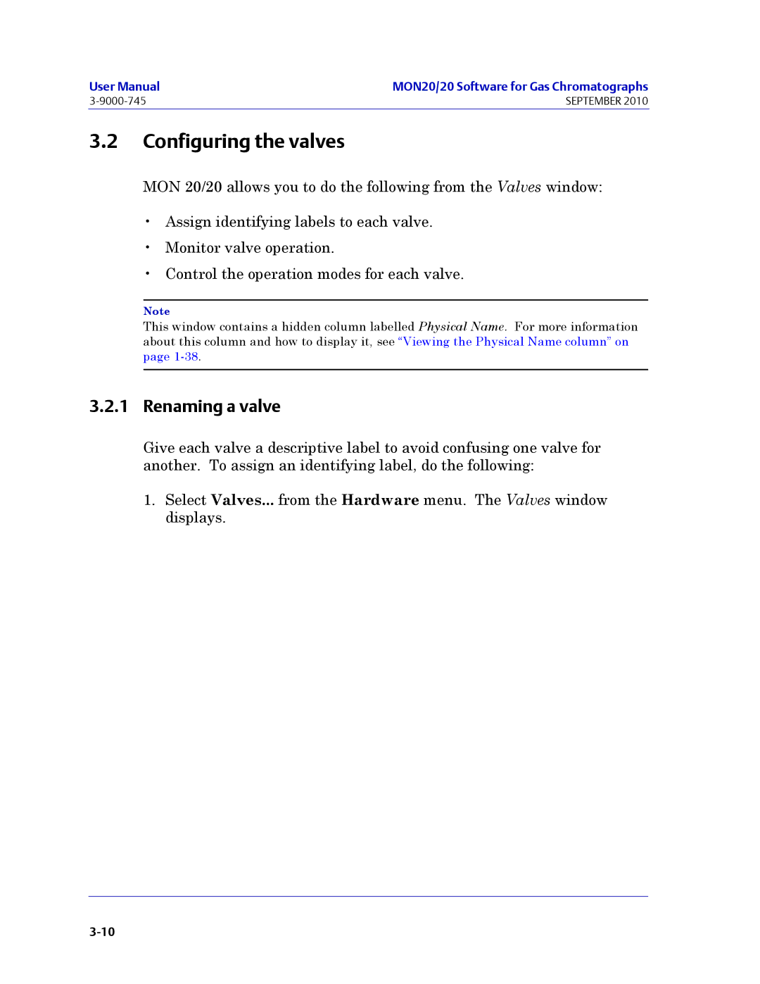 Emerson Process Management 3-9000-745 manual Configuring the valves, Renaming a valve 