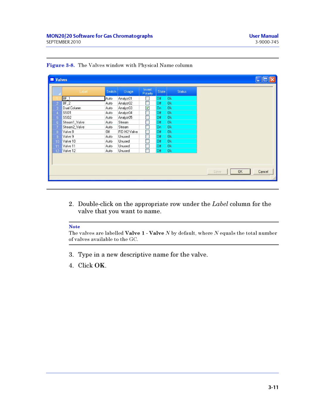 Emerson Process Management 3-9000-745 manual Type in a new descriptive name for the valve Click OK 