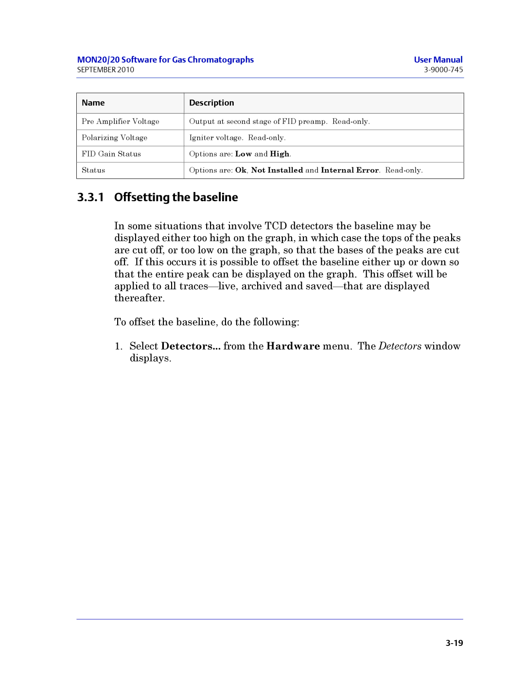 Emerson Process Management 3-9000-745 manual Offsetting the baseline 