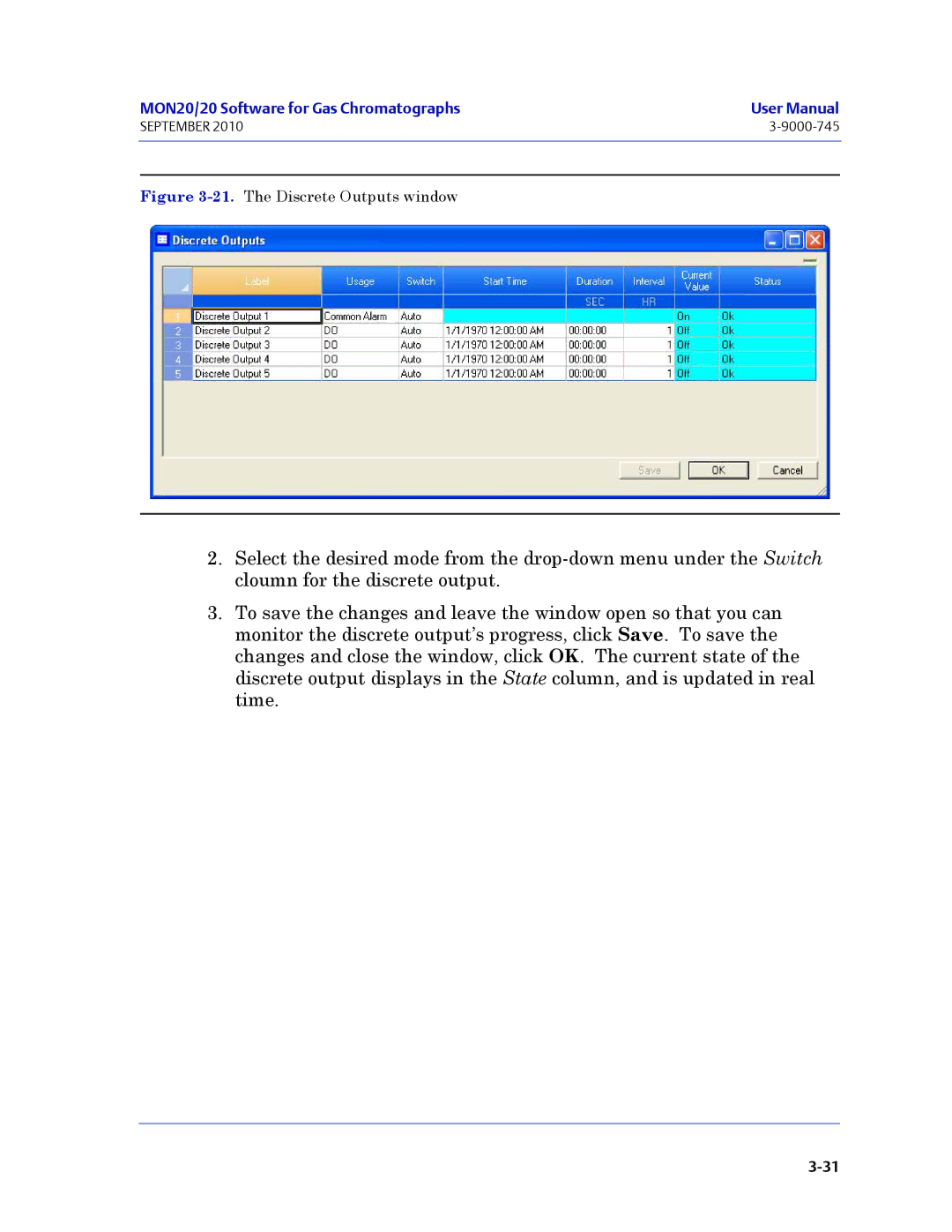 Emerson Process Management 3-9000-745 manual The Discrete Outputs window 