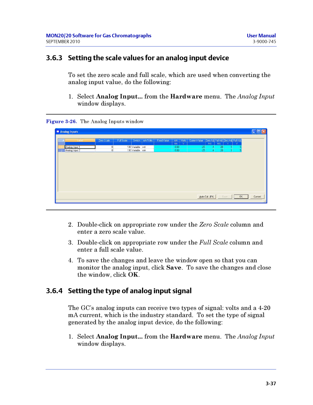 Emerson Process Management 3-9000-745 manual Setting the scale values for an analog input device 