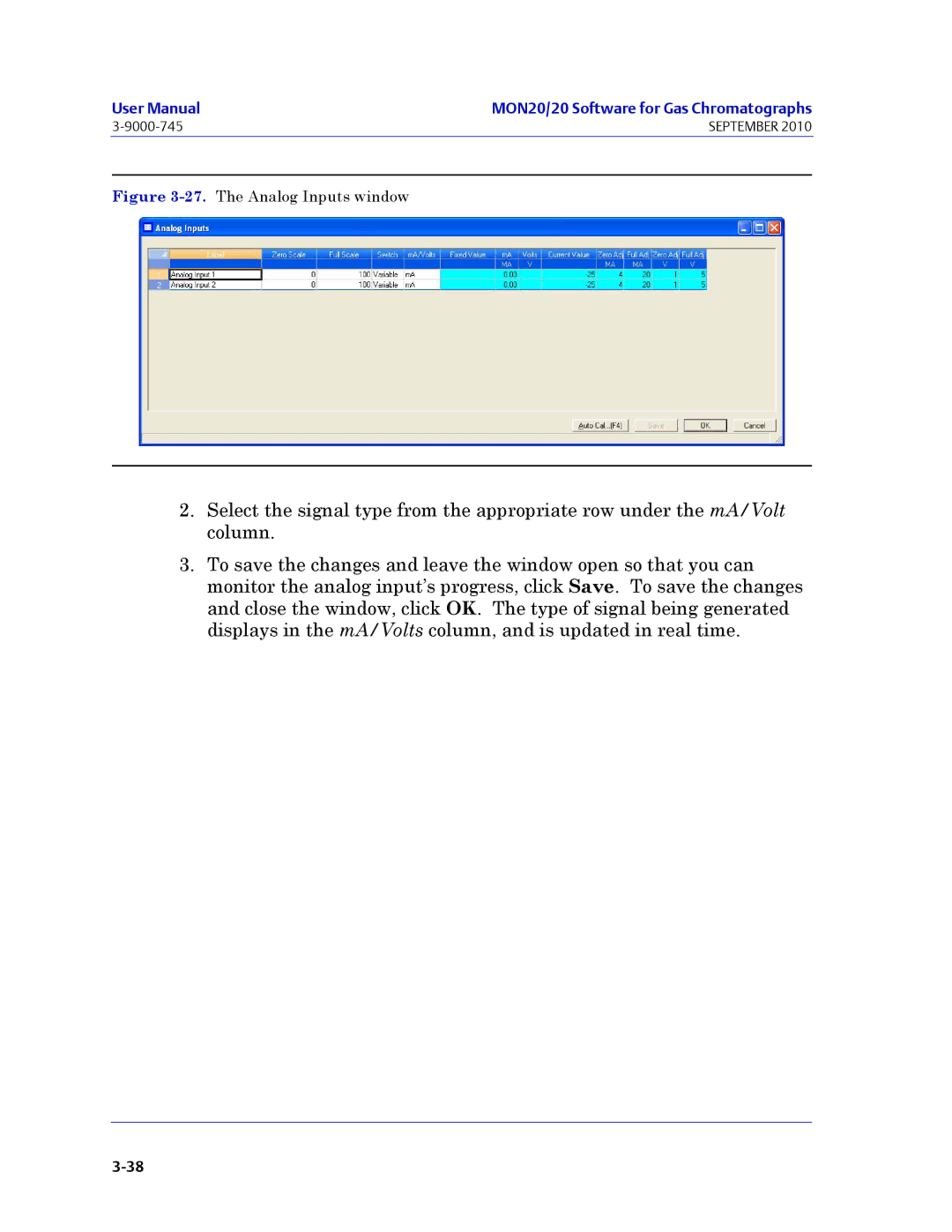 Emerson Process Management 3-9000-745 manual The Analog Inputs window 